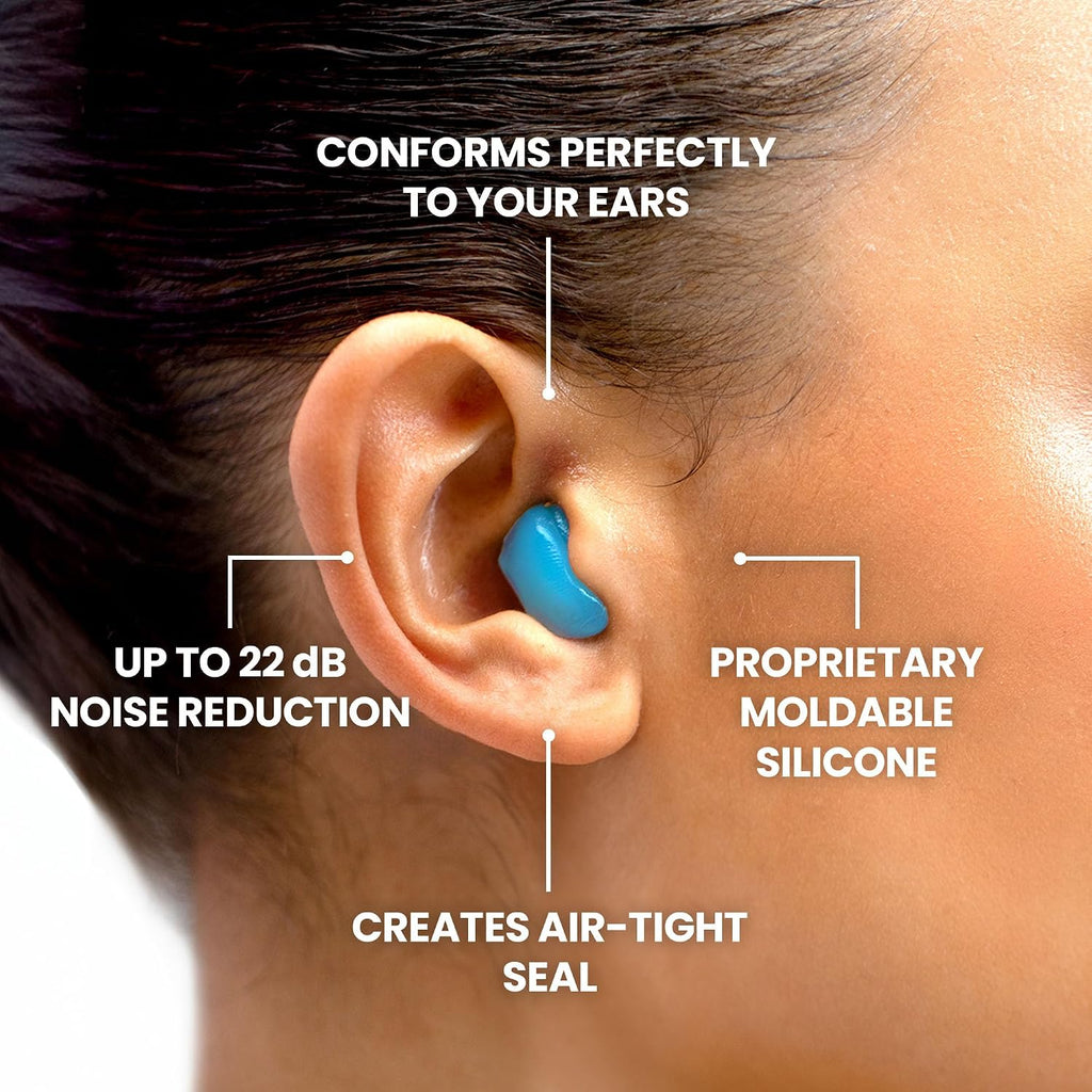 Eargasm Squishies - Blue Moldable Multipurpose Noise Reduction Noise Cancelling Waterproof Airtight Ear-Plugs for Sleeping, Snoring, Working, Studying, Swimming and More - Storage Case Included