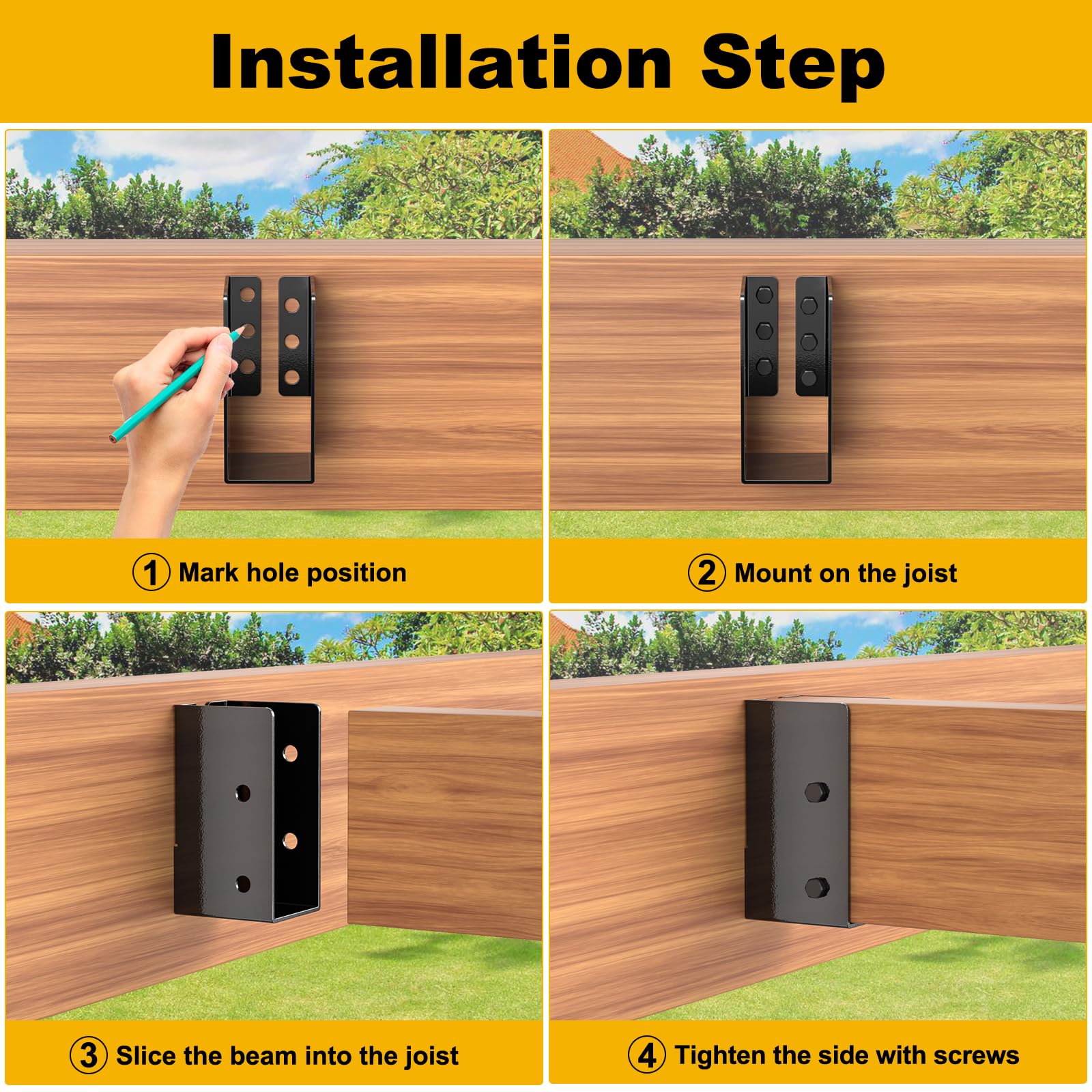 FMhotu Concealed Joist Hanger (1 Pack),4"x6" Outdoor Concealed-Flange Joist Bracket with Screws, Q235B Steel Powder Coated Concealed Mount Light Joist Hangers for 4"x6" Beam, Swing, Handrail, Fence
