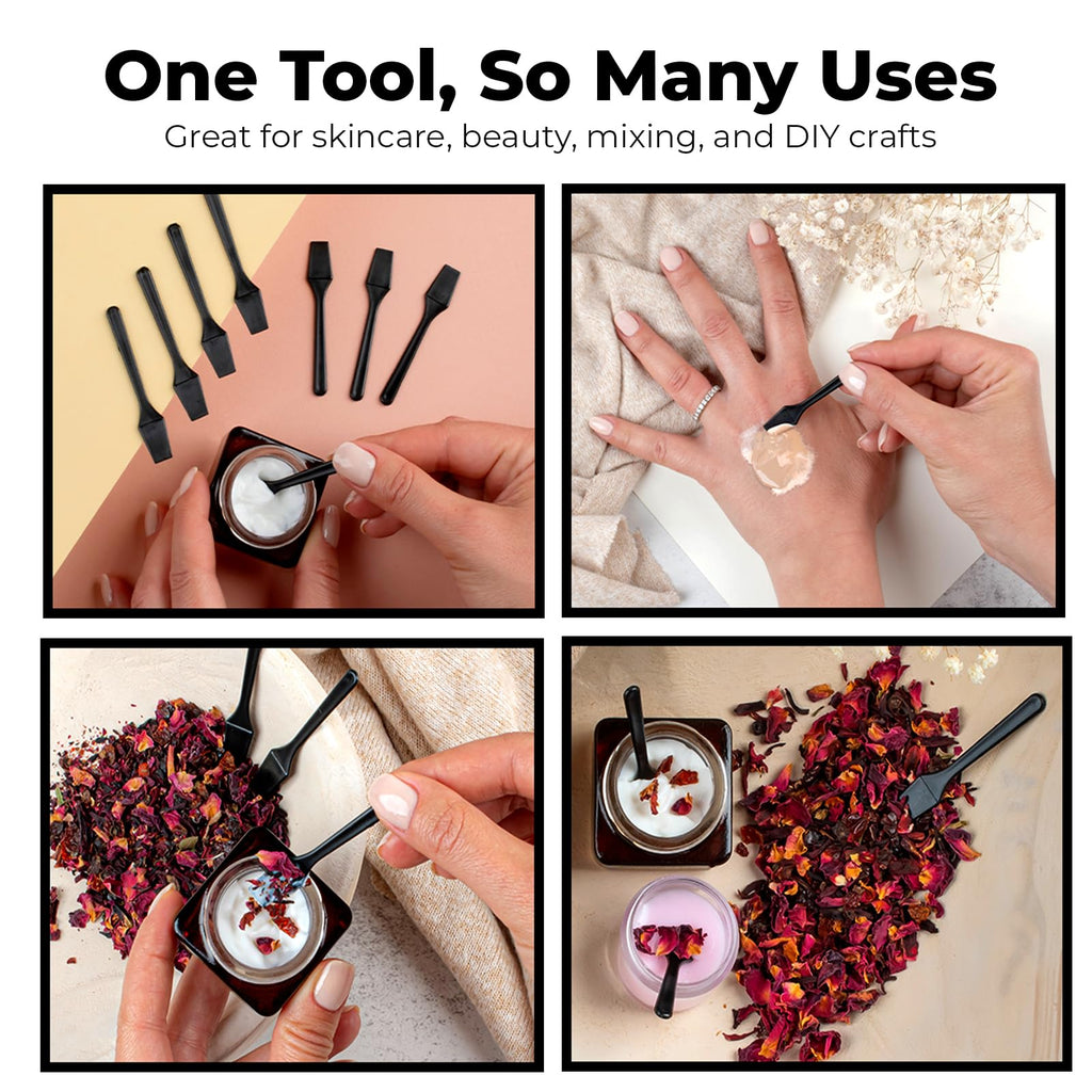 Kopperko Mini Lotion Spatula (2.5", 100 Pack) - Mini Spatula for Cosmetics, Creams & Crafts | Ointment Applicator for Mixing, Skincare, Face Mask | Disposable Lotion Applicator for Face | Black
