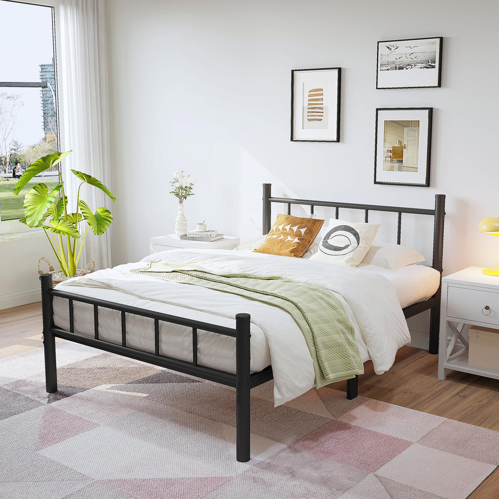 zizin Twin Size Metal Bed Frame with Headboard & Footboard 14 Inch Metal Platform Mattress Foundation Support with Steel Slat, Under Bed Storage, No Box Spring Needed