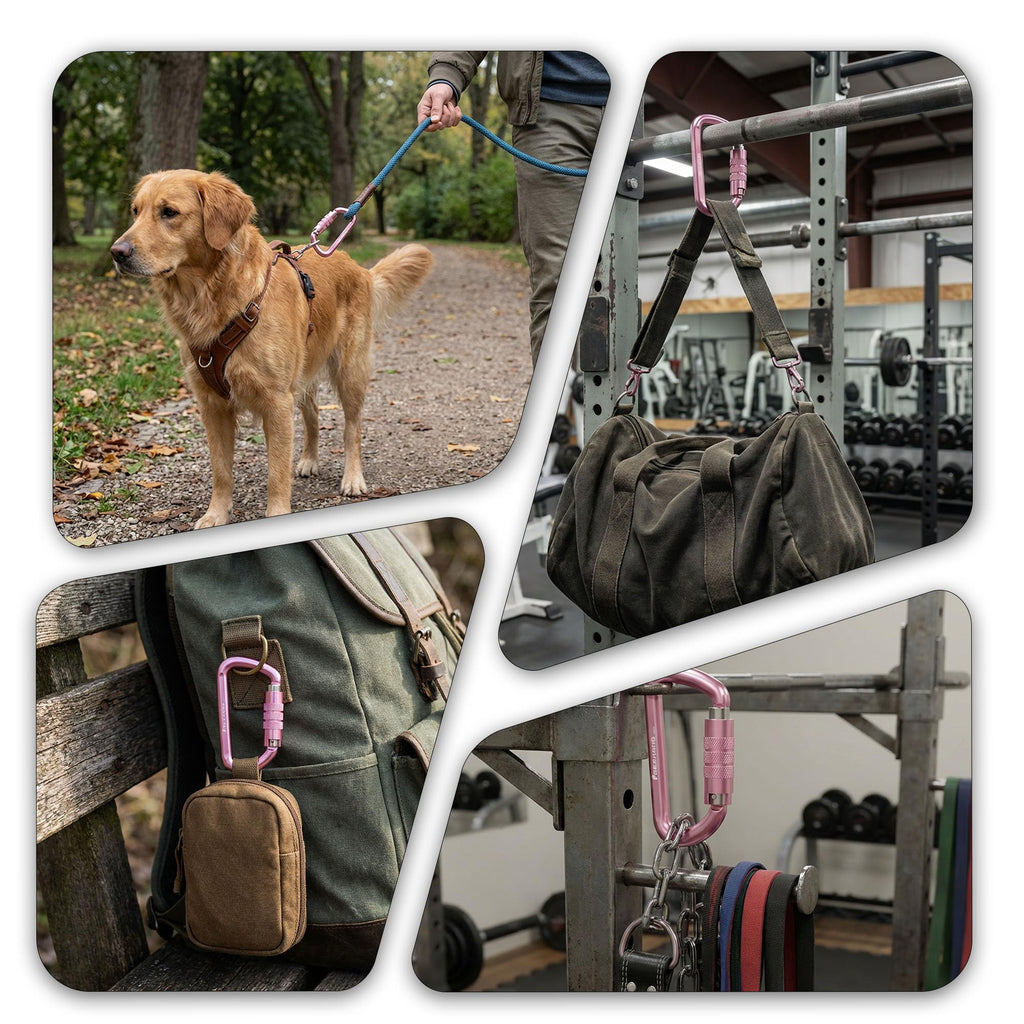 FresKaro 3inch 12kN-2698lbs Auto Locking Carabiner Clips, Solid D Shape, Heavy Duty 7075 Aluminum, Lightweight 1.09oz, Rust Proof, for Hammock, Hiking, Dog Leash, Keychain etc., Multi-Colors