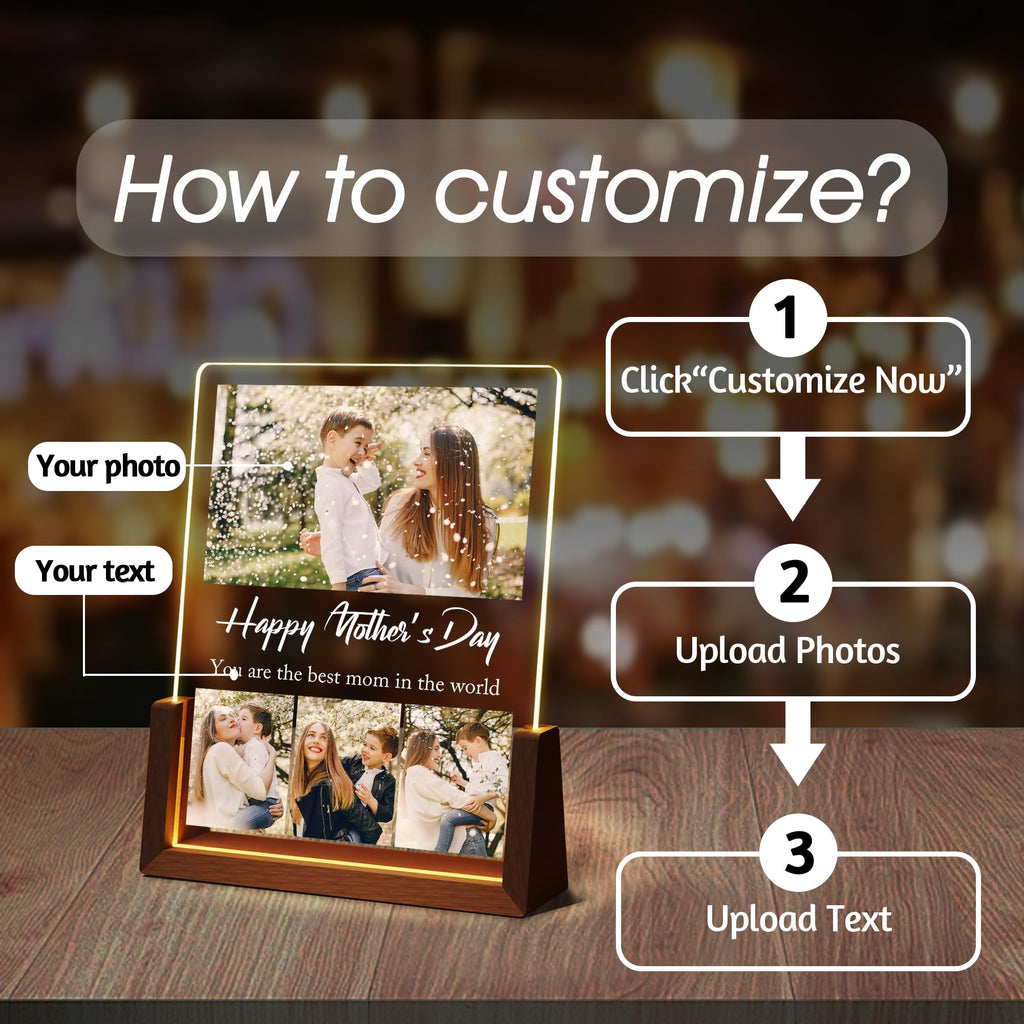 Personalized Fathers Day Birthday Gifts For Daddy Dad From Daughter Son Wife, Custom Acrylic Plaque Light Up Picture Frame, Customized Dad Gifts For Husband Men Papa Fathers Day Christmas
