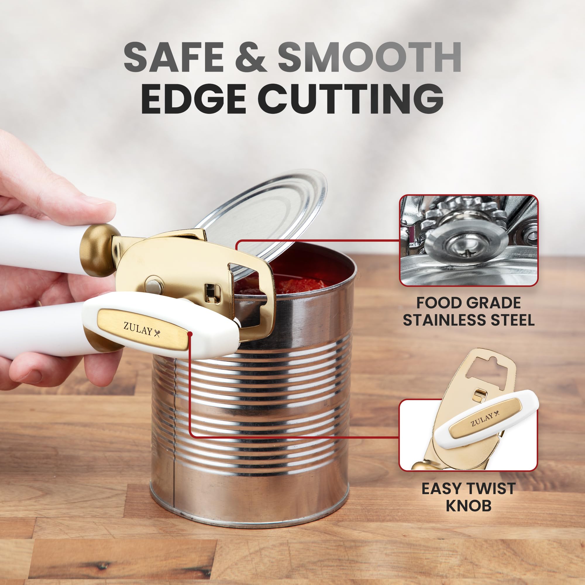 Zulay Kitchen Heavy Duty Stainless Steel Can Opener Manual with Bottle Opener - Rust Proof Manual Can Opener With Turn Knob & Comfy Soft Grip Handles - Airy Lilac
