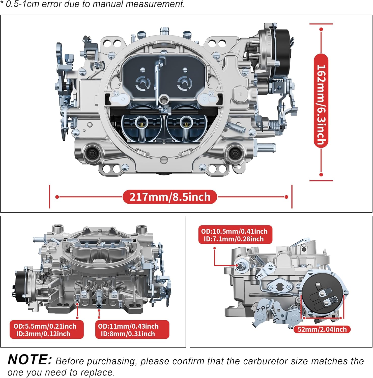 1406 Carburetor for Performer 600 CFM 4 Barrel Carburetor Square Bore AFB-style Air Valve Secondary Compatible with Silverado Corvette Mustang Mercury GMC Pickup Truck carb with Electric Choke