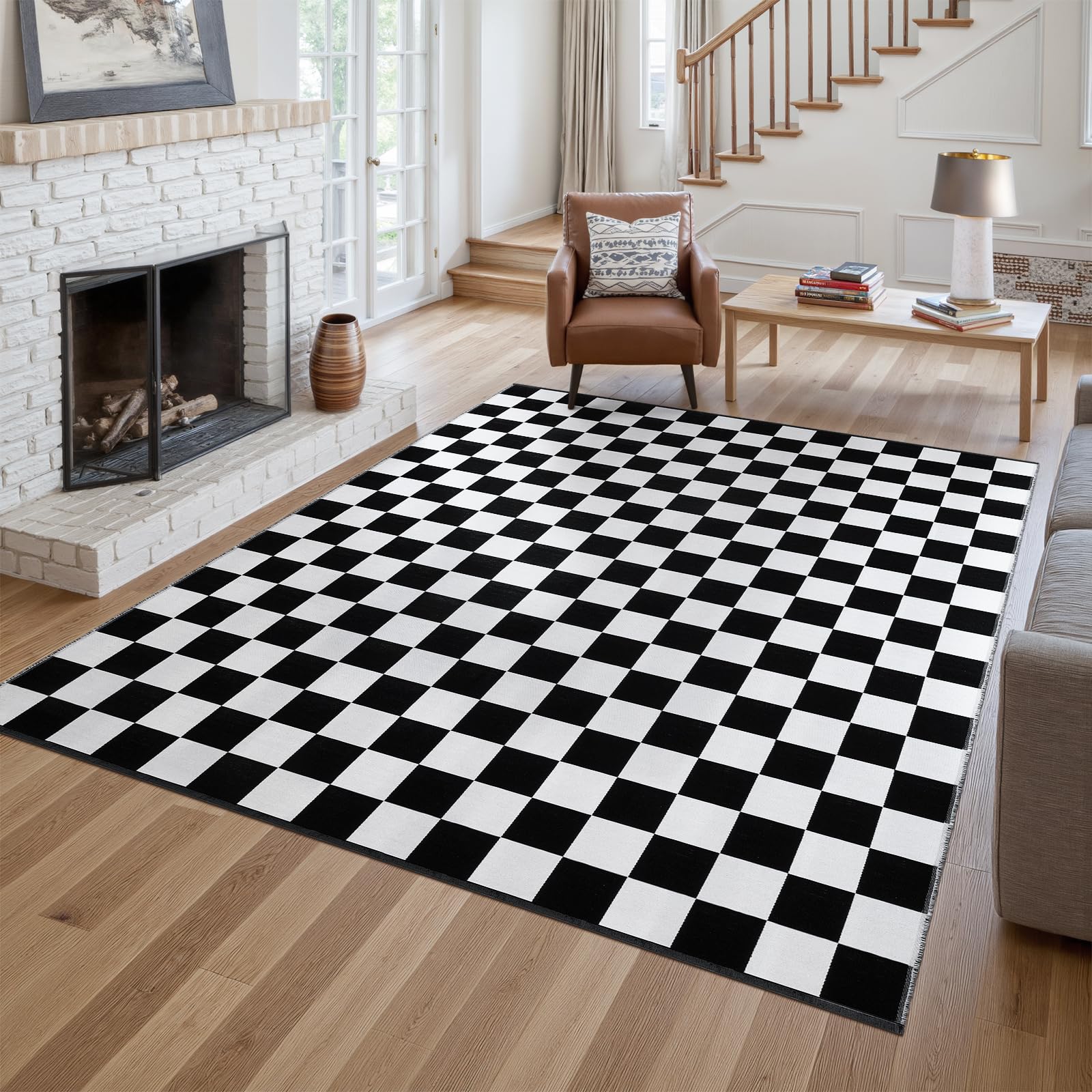 Seavish Checkered Rug, 2x3 Ft Black and White Moroccan Checkerboard Rug Washable Cotton Woven Washable Outdoor Rugs Reversible Floor Mat for Front Door Bedroom Entryway Kitchen Entryway