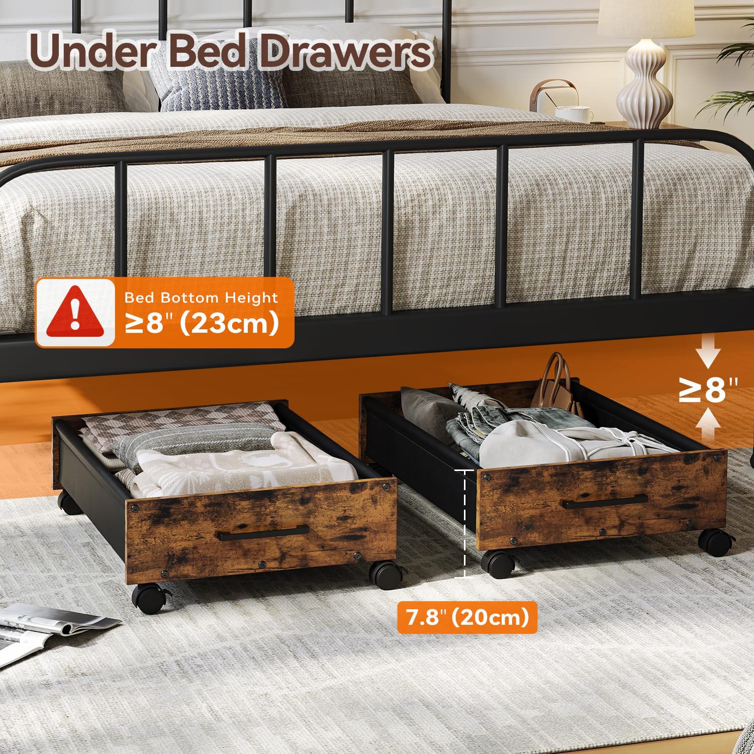 FOUCSSOMEI Under Bed Storage with Wheels, Wooden Under Bed Drawers On Wheels, Rolling Under Bed Shoe Storage, Space Saving, Black,30L