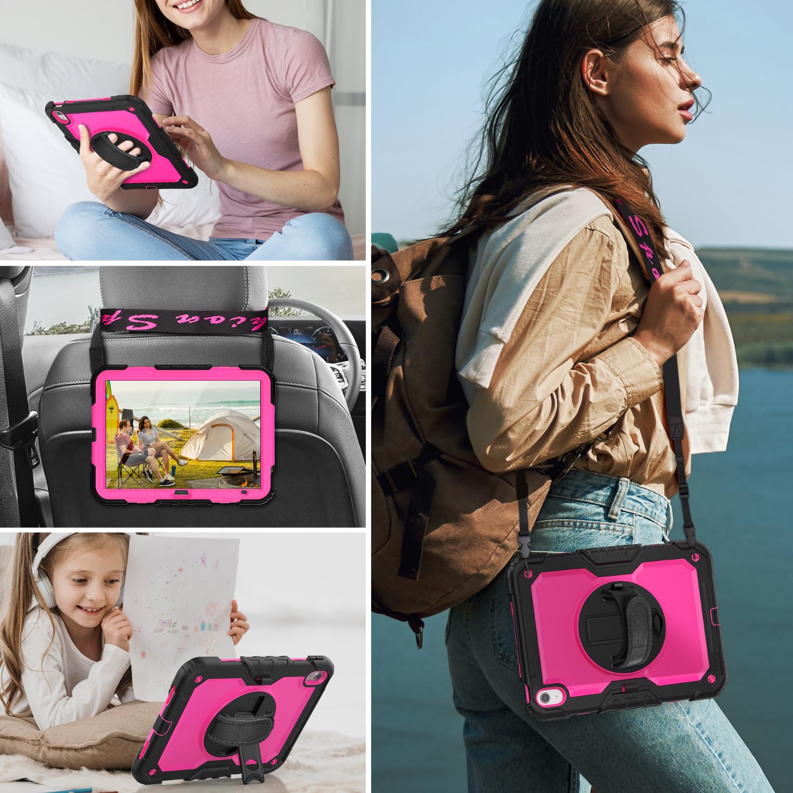 HXCASEAC Case for iPad 9th/8th/7th Generation 10.2 inch, with Pencil Holder, Screen Protector, Hand Strap, Heavy Duty Protective for iPad 9/8/7 Case 10.2-inch 2021/2020/2019, Orange