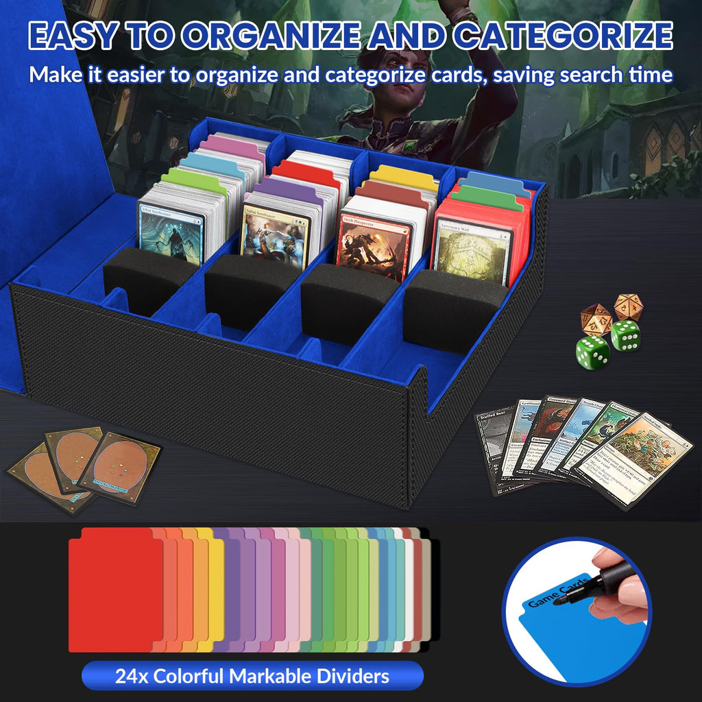 AOBOPLE Trading Card Storage Box,3200+ Card Box Storage with 24 Dividers and 4 Foam Supporters PU Leather Magnetic Cards Deck Case for MTG TCG Magic and Sport Cards,Great Gift for Card Collectors