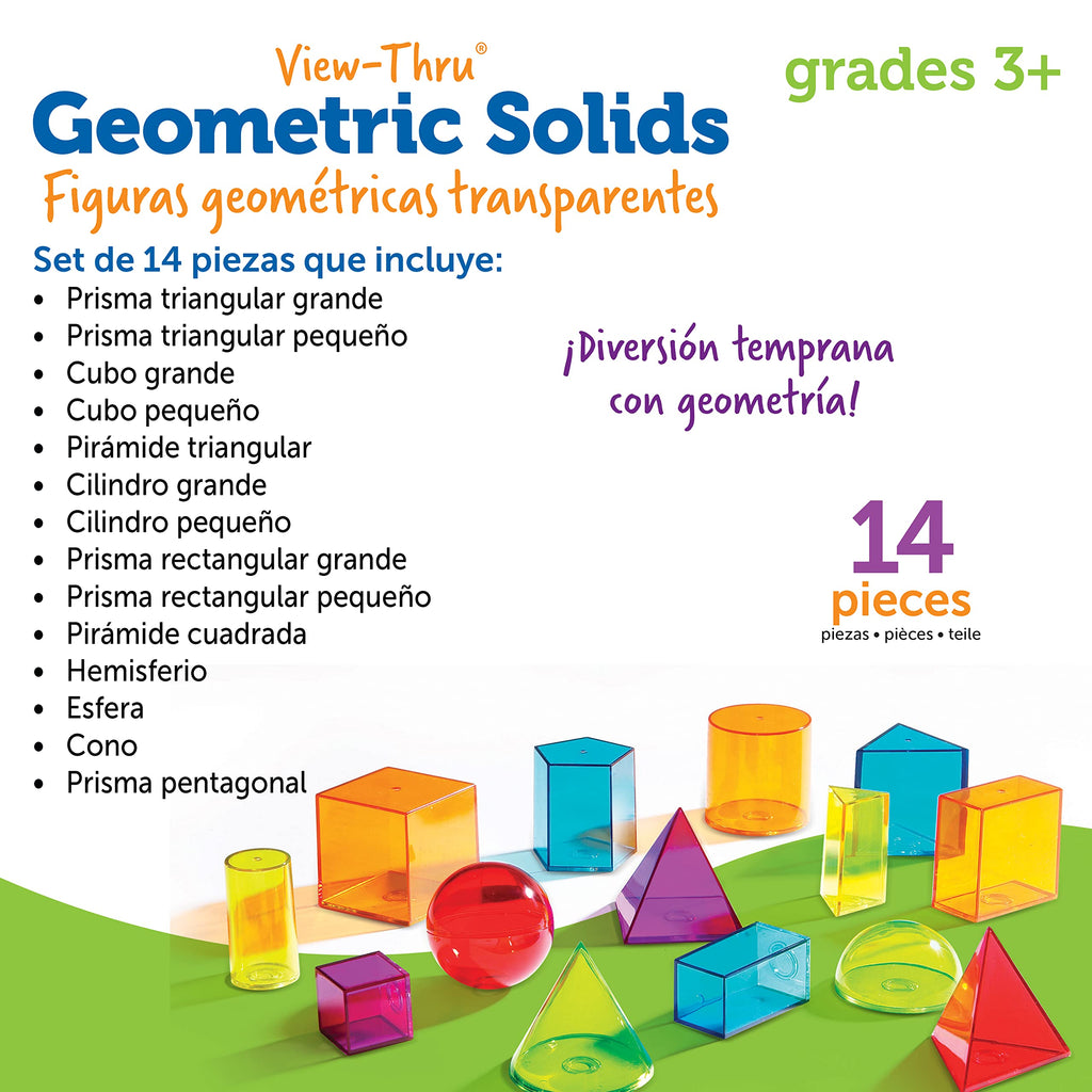 Learning Resources View-Thru Geometric Solids - Classroom Must Haves, Teacher Supplies, Geometry Set, Pattern Blocks, Homeschool, 3d School Shapes For Teaching, Math Manipulatives Essentials