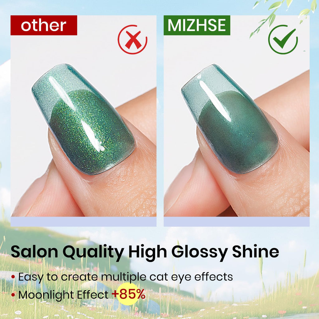 MIZHSE Cat Eye Gel Nail Polish, Moonlight Magnetic Gel Polish and Sheer Nude Nail Kit with 1 Magnet Stick, Glass Shiny Effect Silver Pink Purple Soak Off Manicure Home DIY