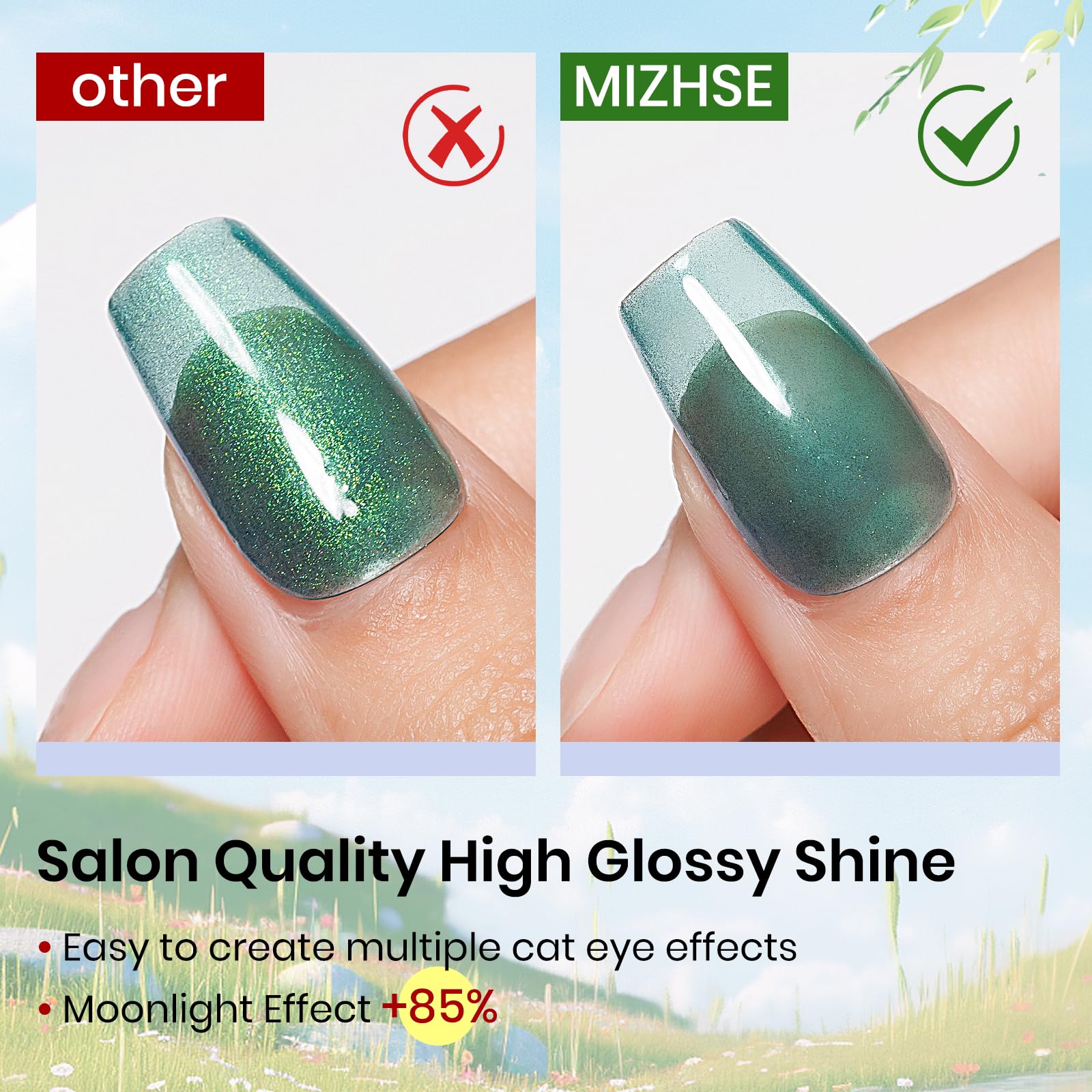 MIZHSE Cat Eye Gel Nail Polish, Moonlight Magnetic Gel Polish and Sheer Nude Nail Kit with 1 Magnet Stick, Glass Shiny Effect Silver Pink Purple Soak Off Manicure Home DIY