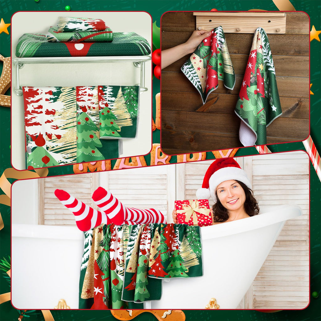 Preboun 3 Pack Christmas Gnome Bathroom Towels Set - Christmas Tree Hand Towels, Winter Snowflake Bath Towels, Soft Absorbent Dish Towels for Bathroom, Kitchen, Home, Hotel, Beach, Gym, Spa