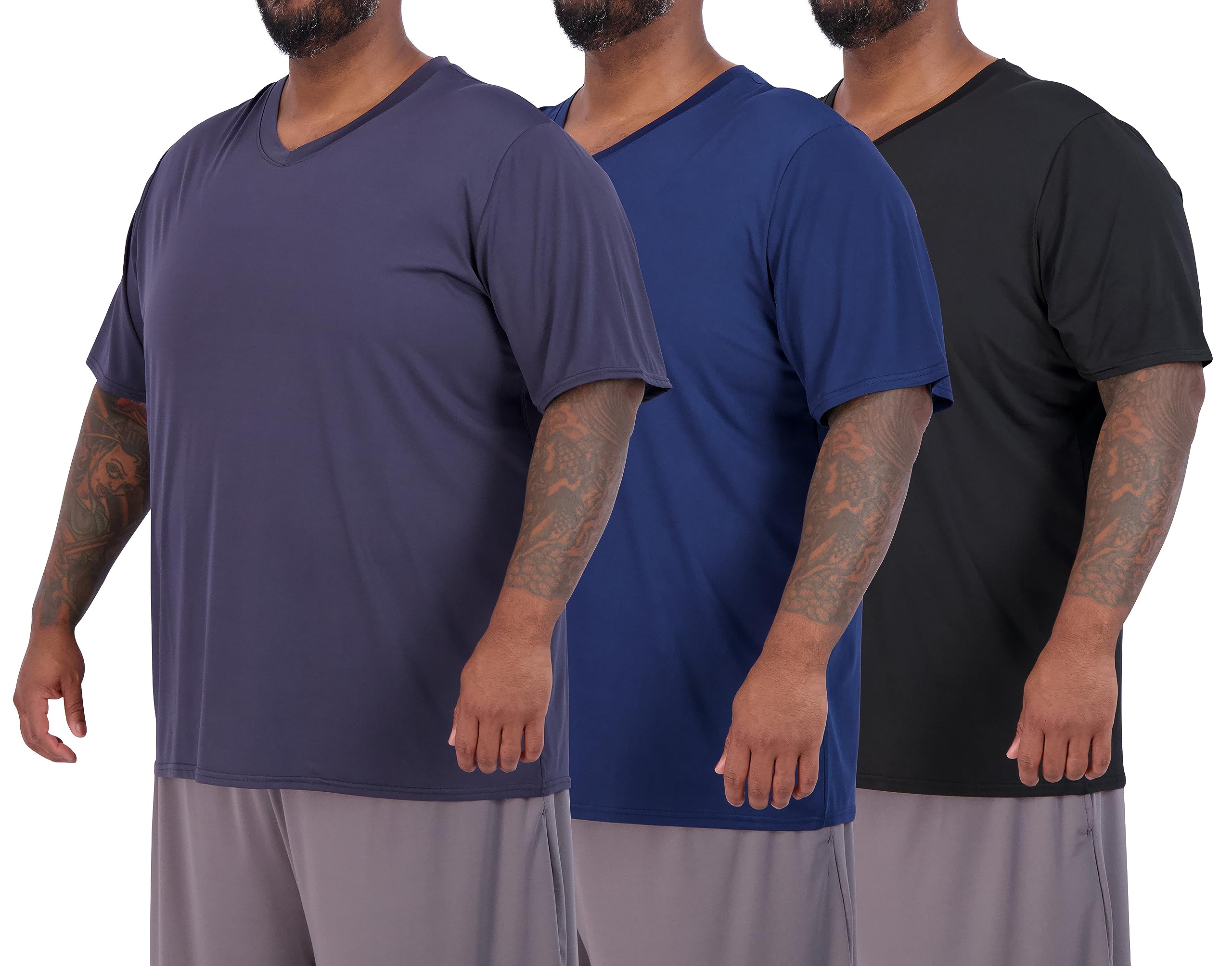 Real Essentials 3 Pack: Men's Big & Tall Short Sleeve V-Neck Athletic T-Shirt Dry-Fit Workout Shirts Moisture Wicking (3X-5X)