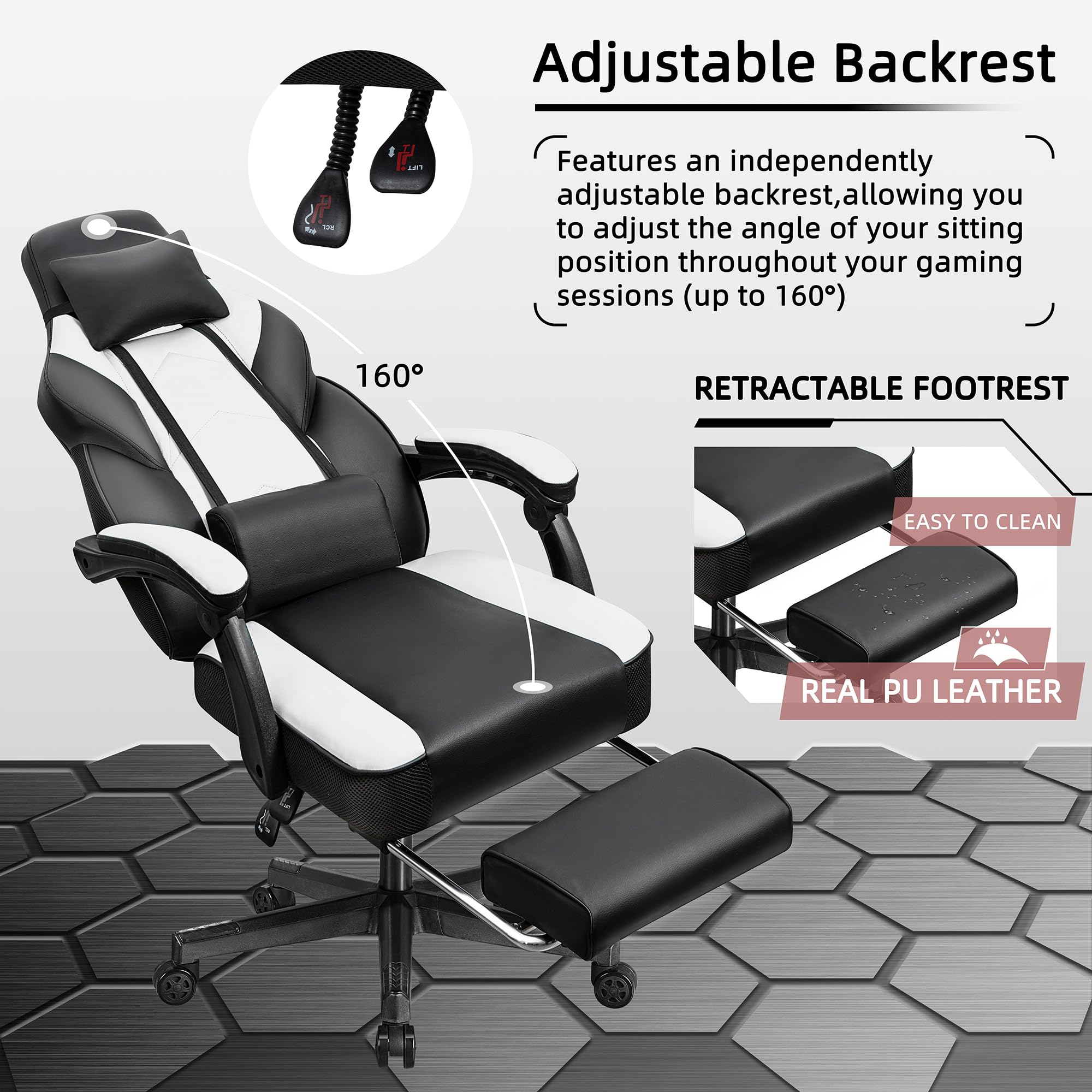 Shintenchi Gaming Chair,Video Game Chair with footrest and Massage Lumbar Support,Height Adjustable Game Chair with 360°Swivel Seat Ergonomic Computer Chair with Headrest for Office or Gaming(Blue)