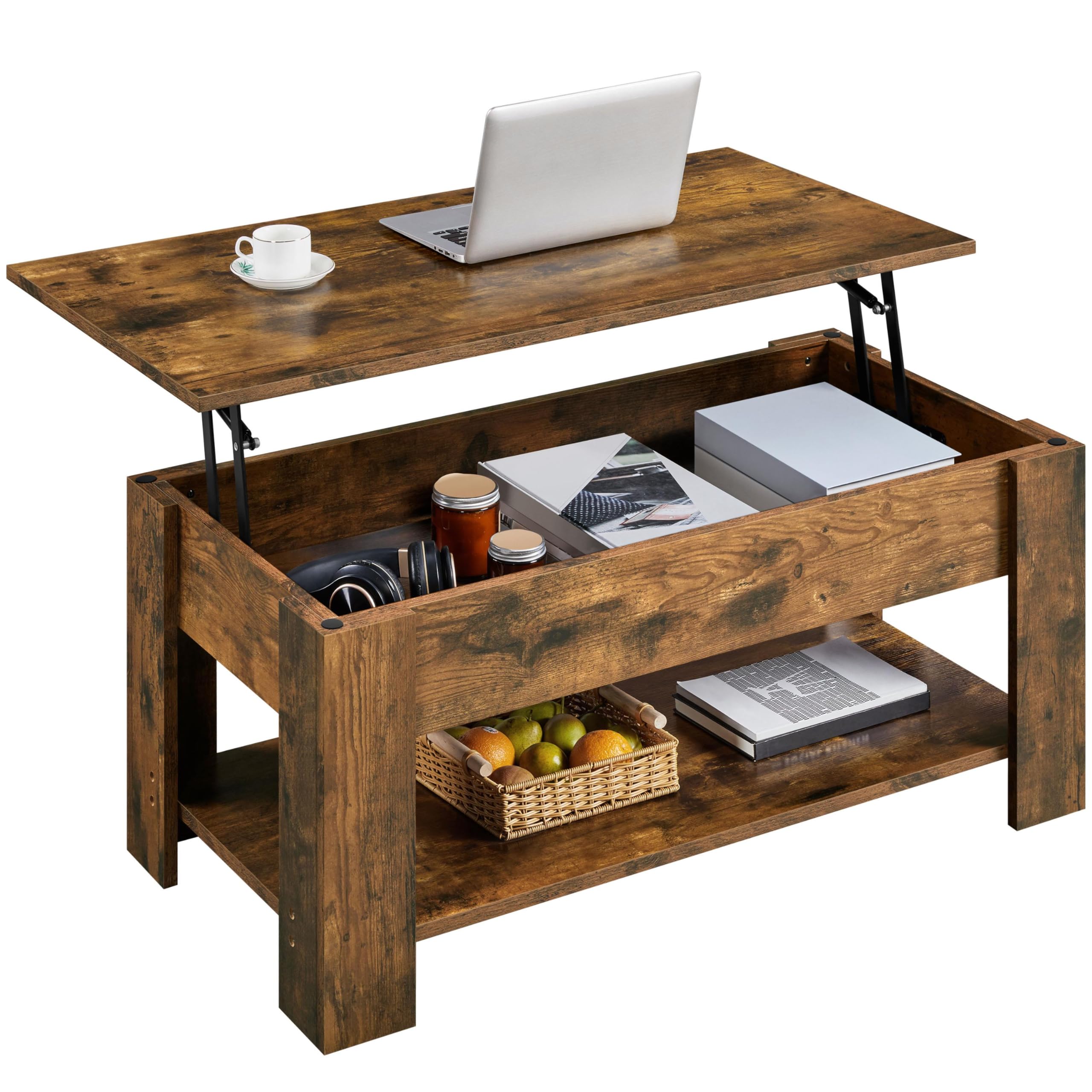 Yaheetech Wooden Coffee Table, Lift Top Coffee Table with Large Hidden Storage Shelf, Lift Tabletop Dining Tables for Living Room, Home Small Space, 38.6in, Black