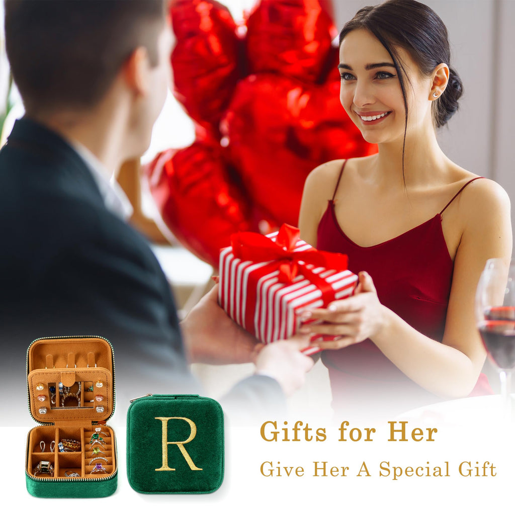 Parima Gift for Women - 21st 30th 40th 50th 60th 70th Birthday Gifts for Women Her, Personalized Birthday Gifts Idea, Jewelry Box Travel Jewelry Case - Letter S, Green