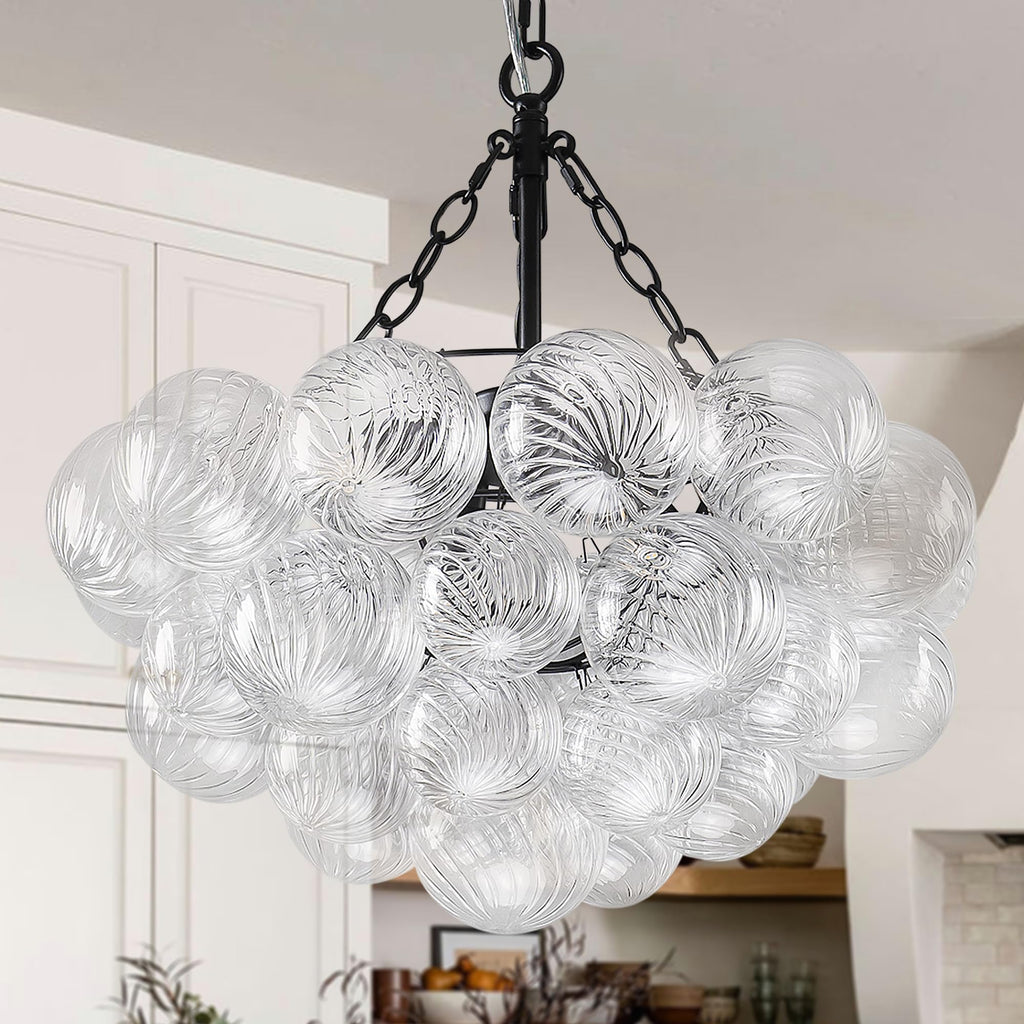 Longree Bubble Glass Ball Chandelier White 20" Dia Pendant Light | Swirled Glass Globe, for Dining Room Kitchen Bathroom Entry Bedroom