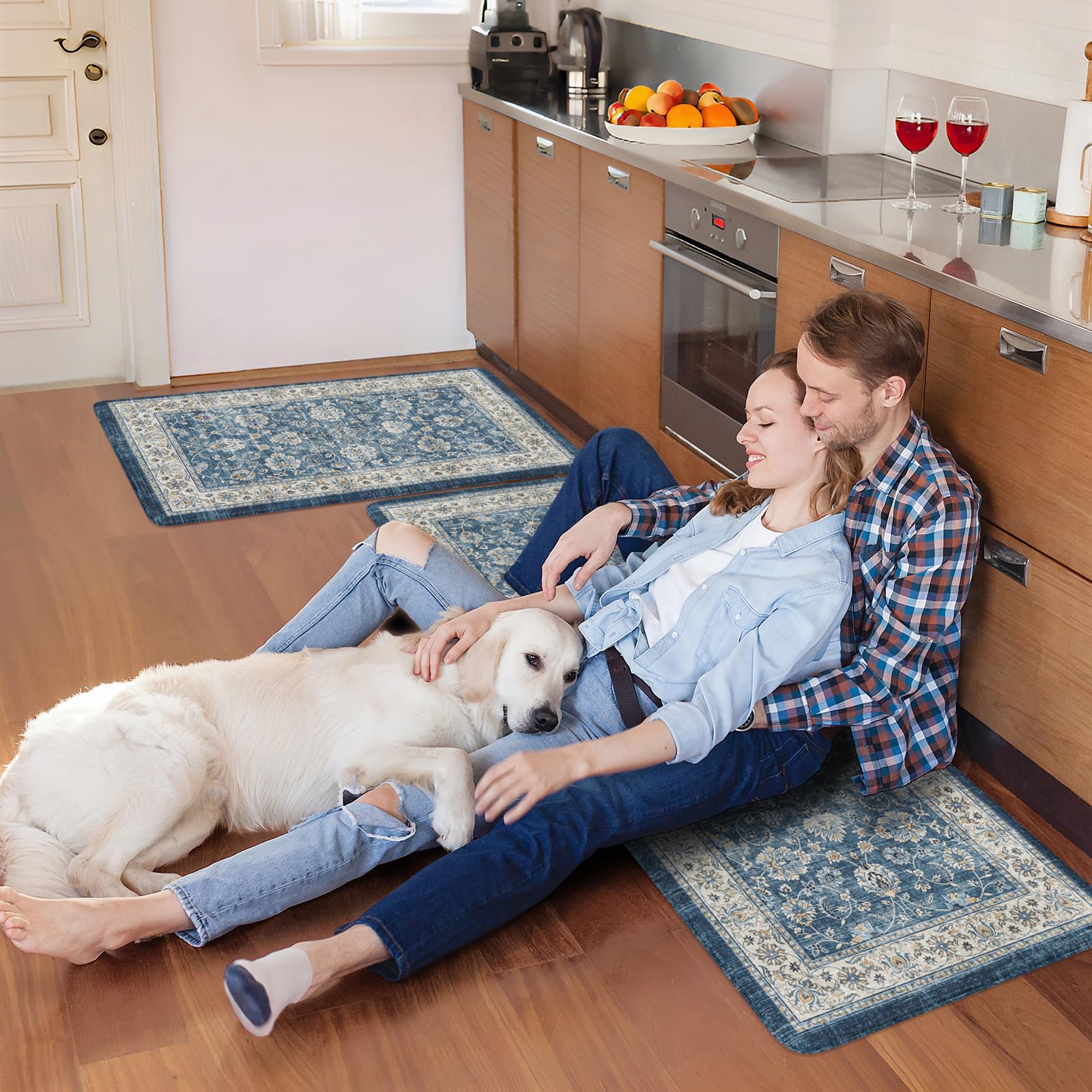 KIMODE Anti Fatigue Kitchen Mats 17"x47"+17"x29", Farmhouse Kitchen Rugs Sets of 2, Cushioned Non Skid Kitchen Mats for Floor, Comfort Kitchen Floor Mats for Sink Laundry Desk Black