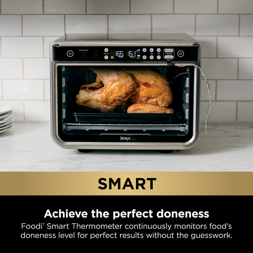 Ninja DT251 Foodi 10-in-1 Smart XL Air Fry Oven, Bake, Broil, Toast, Air Fry, Roast, Digital Toaster, Smart Thermometer, True Surround Convection up to 450°F, includes 6 trays & Recipe Guide, Silver