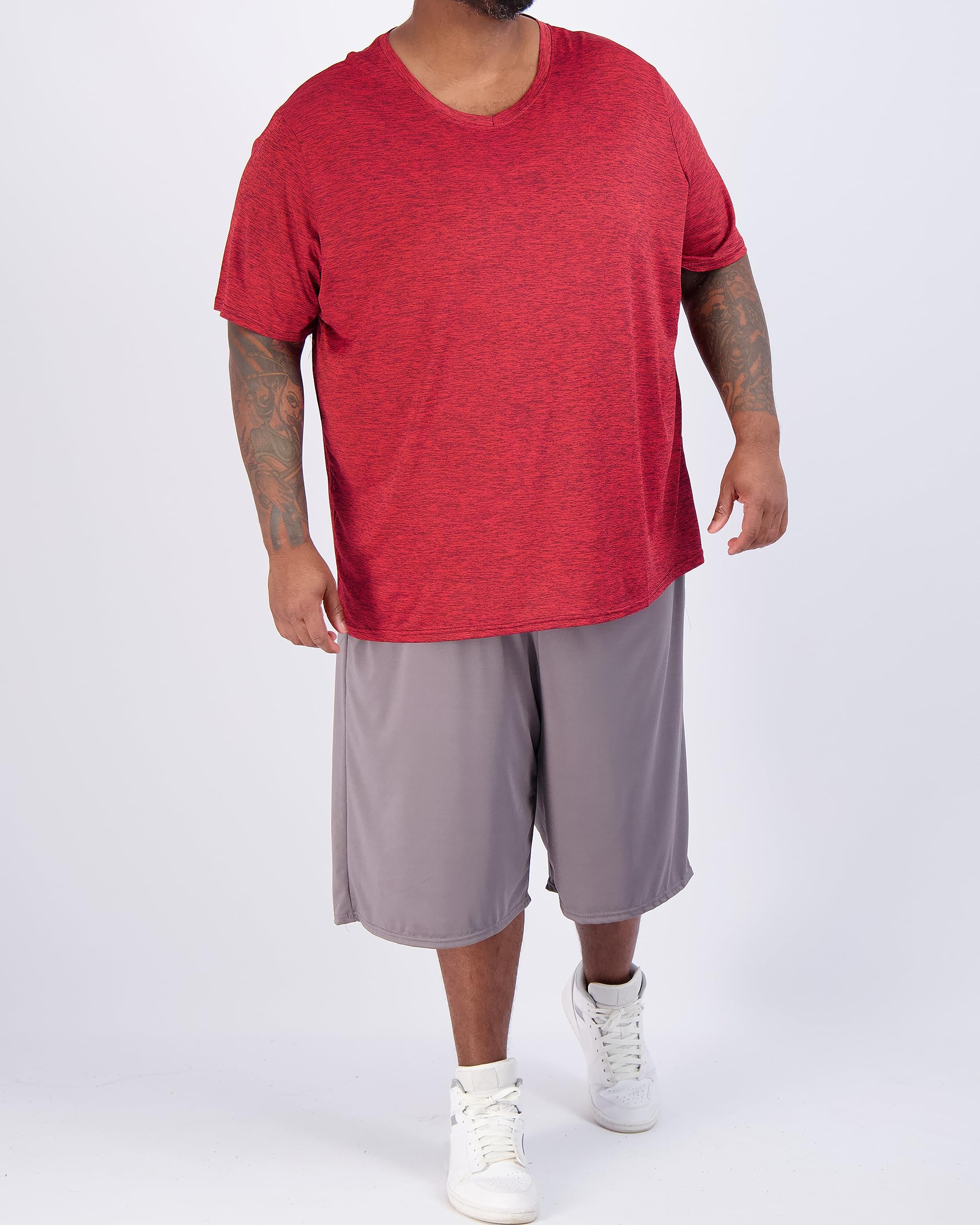 Real Essentials 3 Pack: Men's Big & Tall Short Sleeve V-Neck Athletic T-Shirt Dry-Fit Workout Shirts Moisture Wicking (3X-5X)
