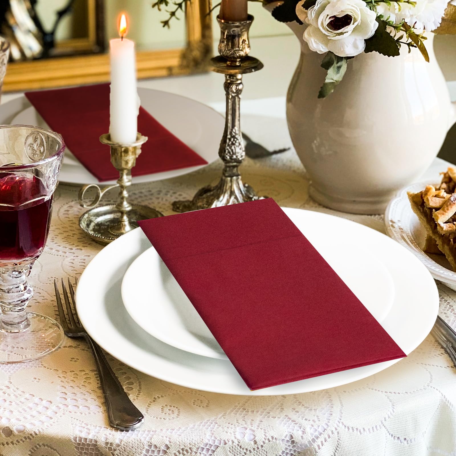 KAMMAK Black Napkins Disposable with Pocket Wedding Decorative Dinner Paper Napkins 100 Pack Linen Feel Prefolded Guest Hand Towels for Party Decoration, Cocktail Reception, Hotel (16.5 x 16.5 inch)