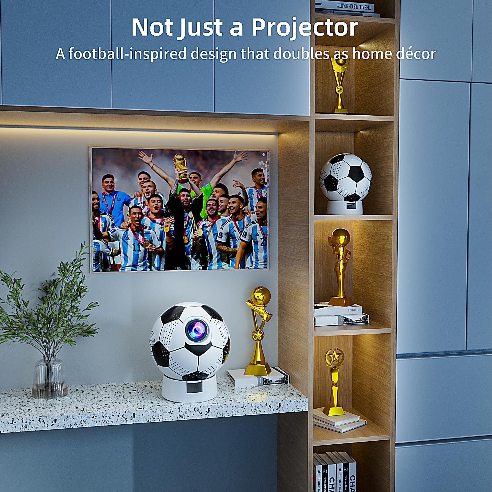World Cup 2026 Projector with WiFi and Bluetooth, Portable Outdoor Movie Projector Compatible with Smartphone, Fire TV Stick, HDMI, USB