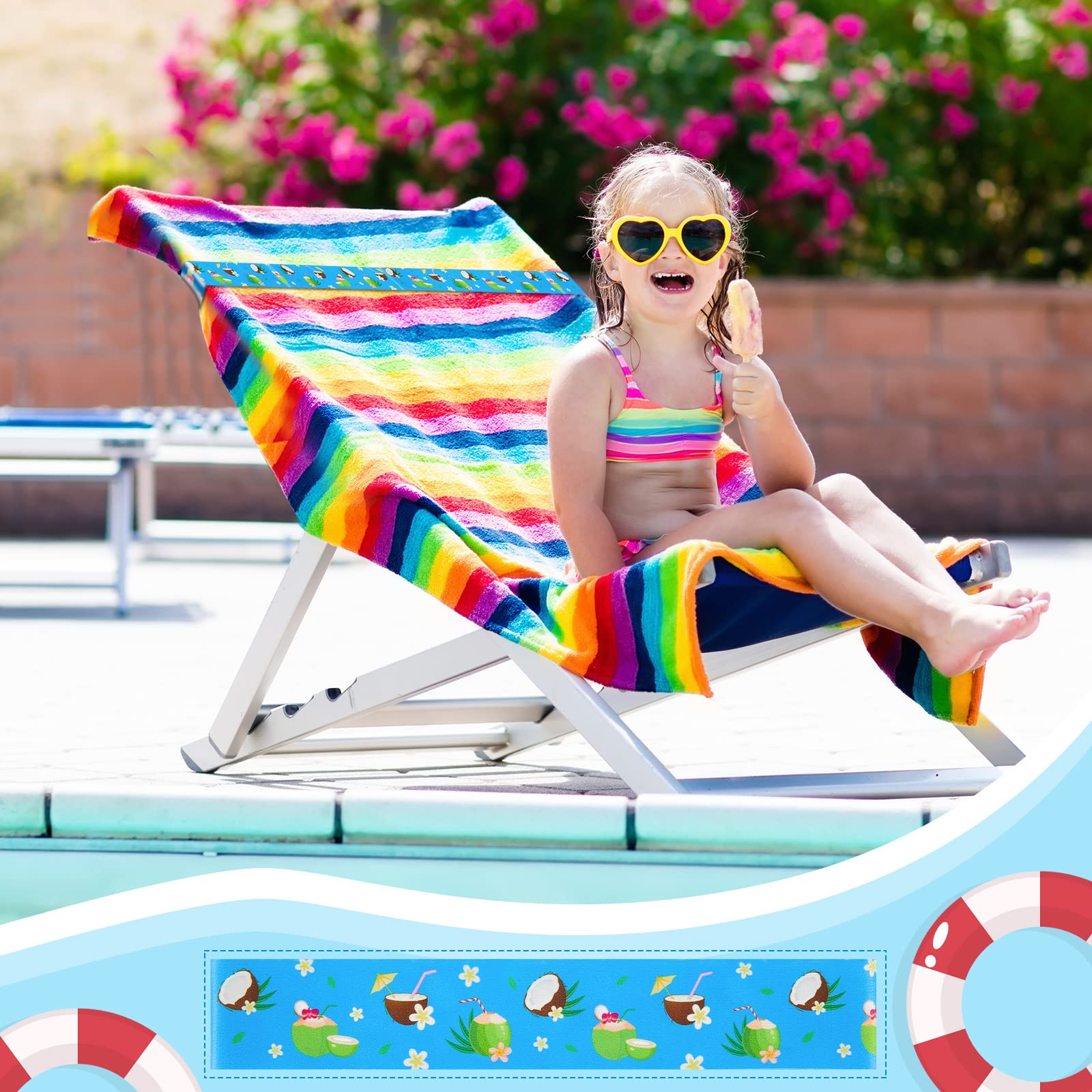 Boao 4 Pack Towel Bands for Beach Chair, Pool & Cruise Essentials, Elastic and Windproof, Towel Chair Clips Lounge Strap Holder, Cruise Ship Accessories (American Flag)