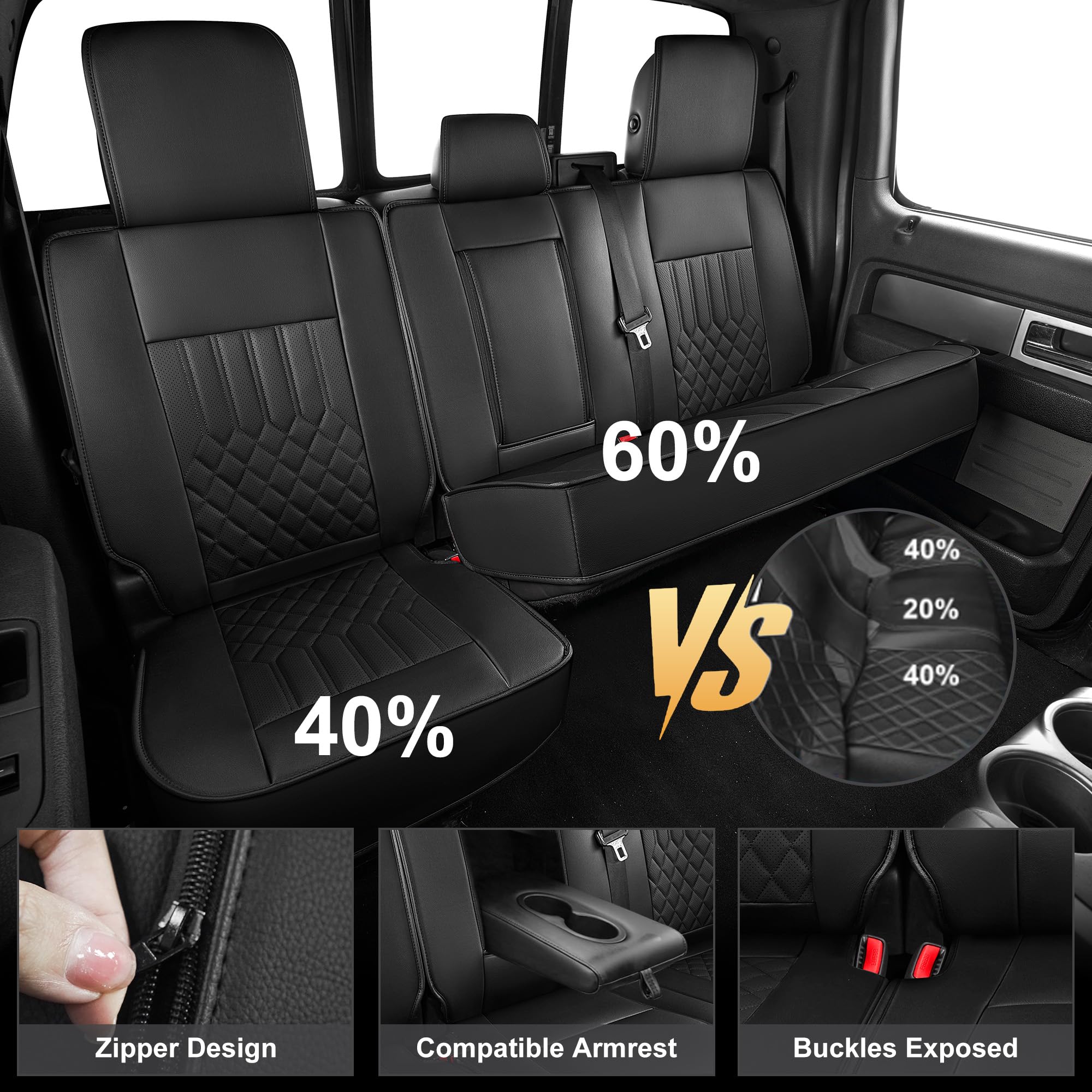 AOMSAZTO Seat Covers Fit for Ford F150 : 2009-2024 2025 2026 - F250/F350/F450 2017-2024 2025 2026 Truck Pick-up Front Car Seat Covers Faux Leather(Blackline, 2PCS Front)