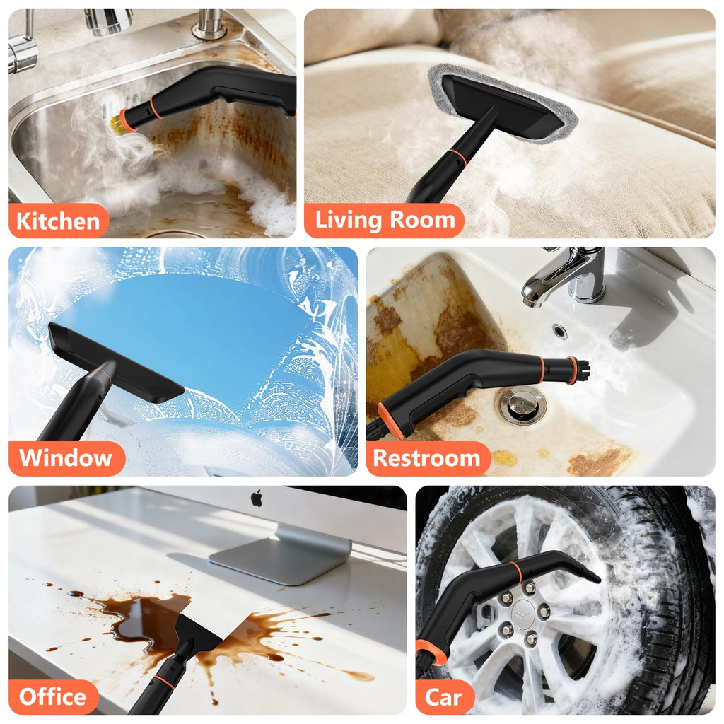 Steam Cleaner, Portable Steamer for Cleaning with 16pcs Accessories, 6-Level Adjustable and 15s Heat-Up, Handheld Steam Cleaner for Home, Tile, Dirt, Grout, Grease, Car Detailing