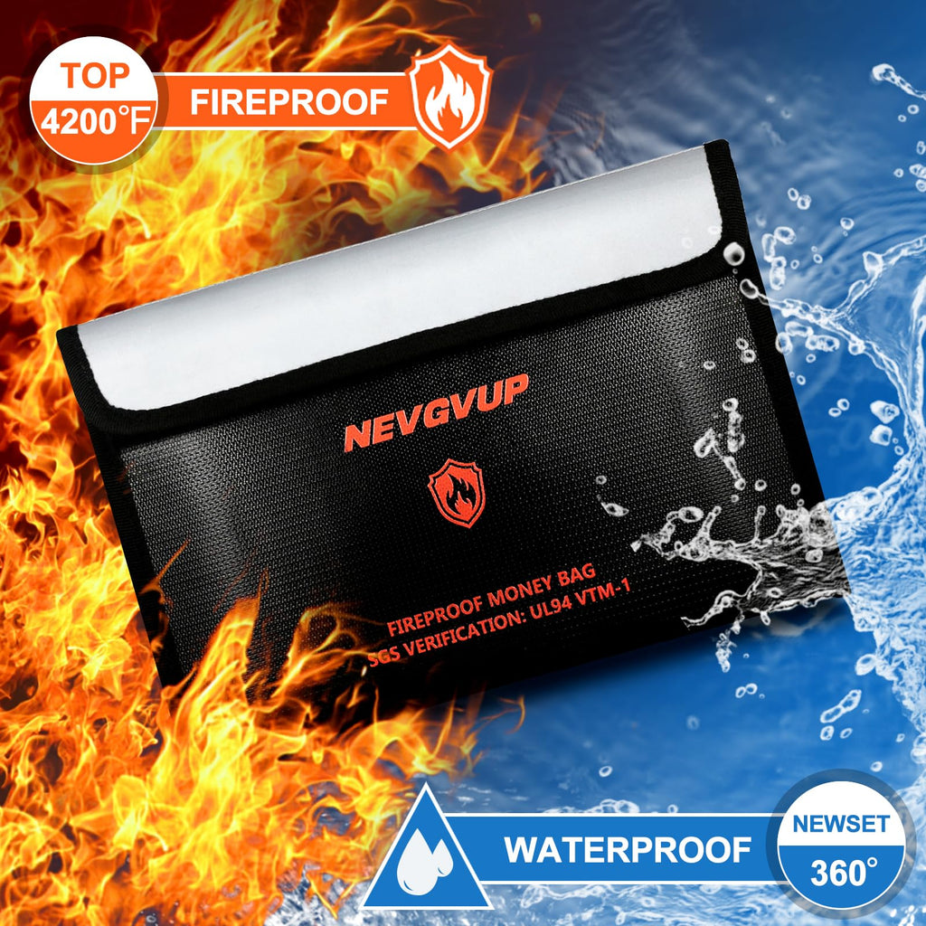 Fireproof Money Bag 4200°F - Heat Insulated, 9.8 x 6.5" Small Fireproof Document Bags with Waterproof Zipper, Fire proof Bag with Reflective Strip and Fireproofs Edeging, Fire Pouch Set for Valuables