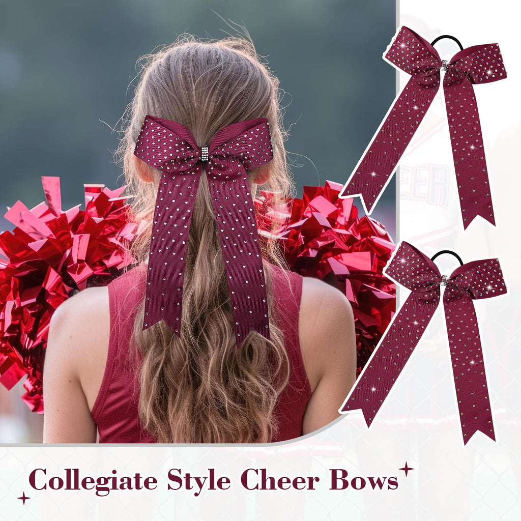 DEEKA 12 Count Collegiate Style Cheer Bows, Forest Green with Rhinestones, Handmade Bows for Girls Teens Cheerleader Sports