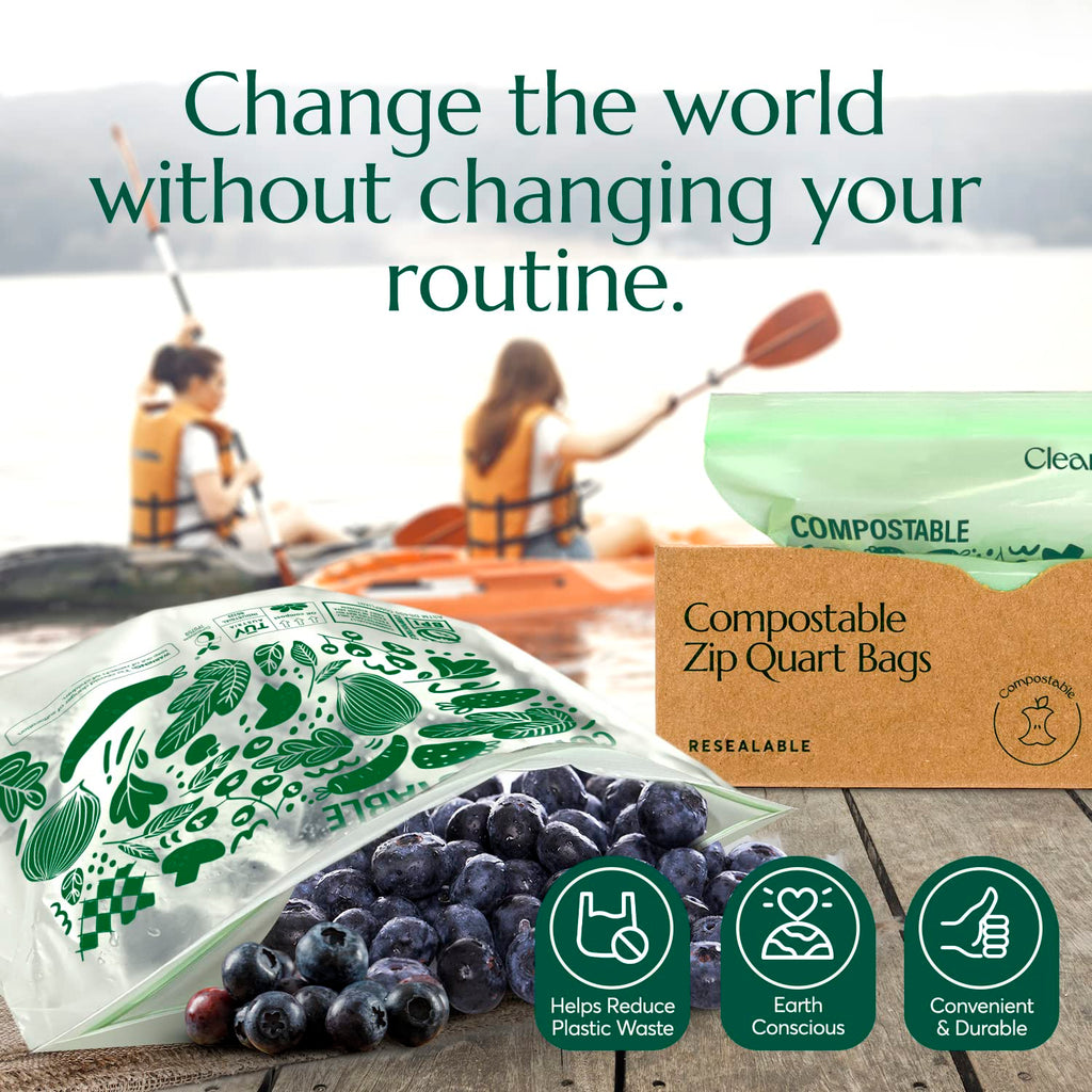 Cleanomic Compostable* Snack Size Food Storage Bags (50 Eco Zip) Freezer and Leak Proof, Also Available Gallon, Quart and Sandwich Size Bags