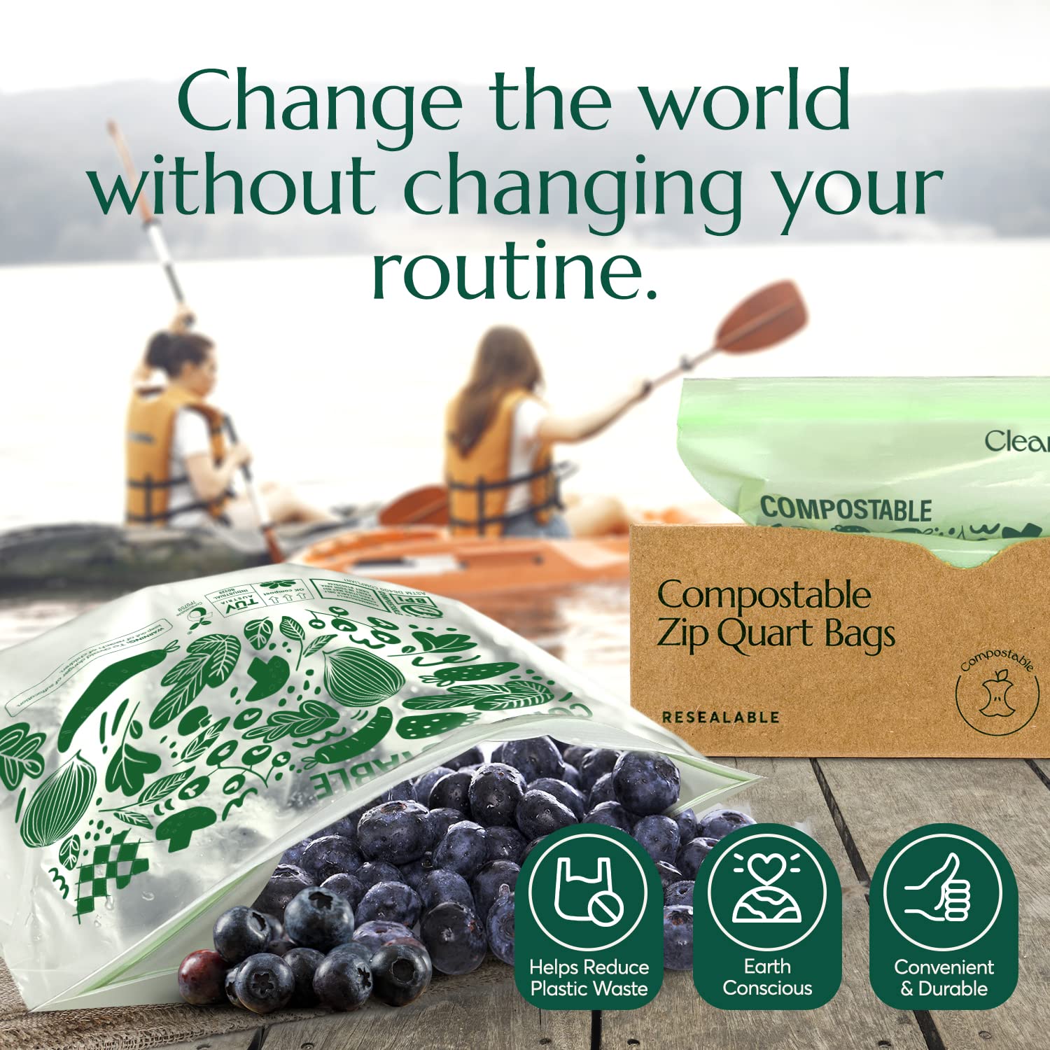 Cleanomic Compostable* Snack Size Food Storage Bags (50 Eco Zip) Freezer and Leak Proof, Also Available Gallon, Quart and Sandwich Size Bags