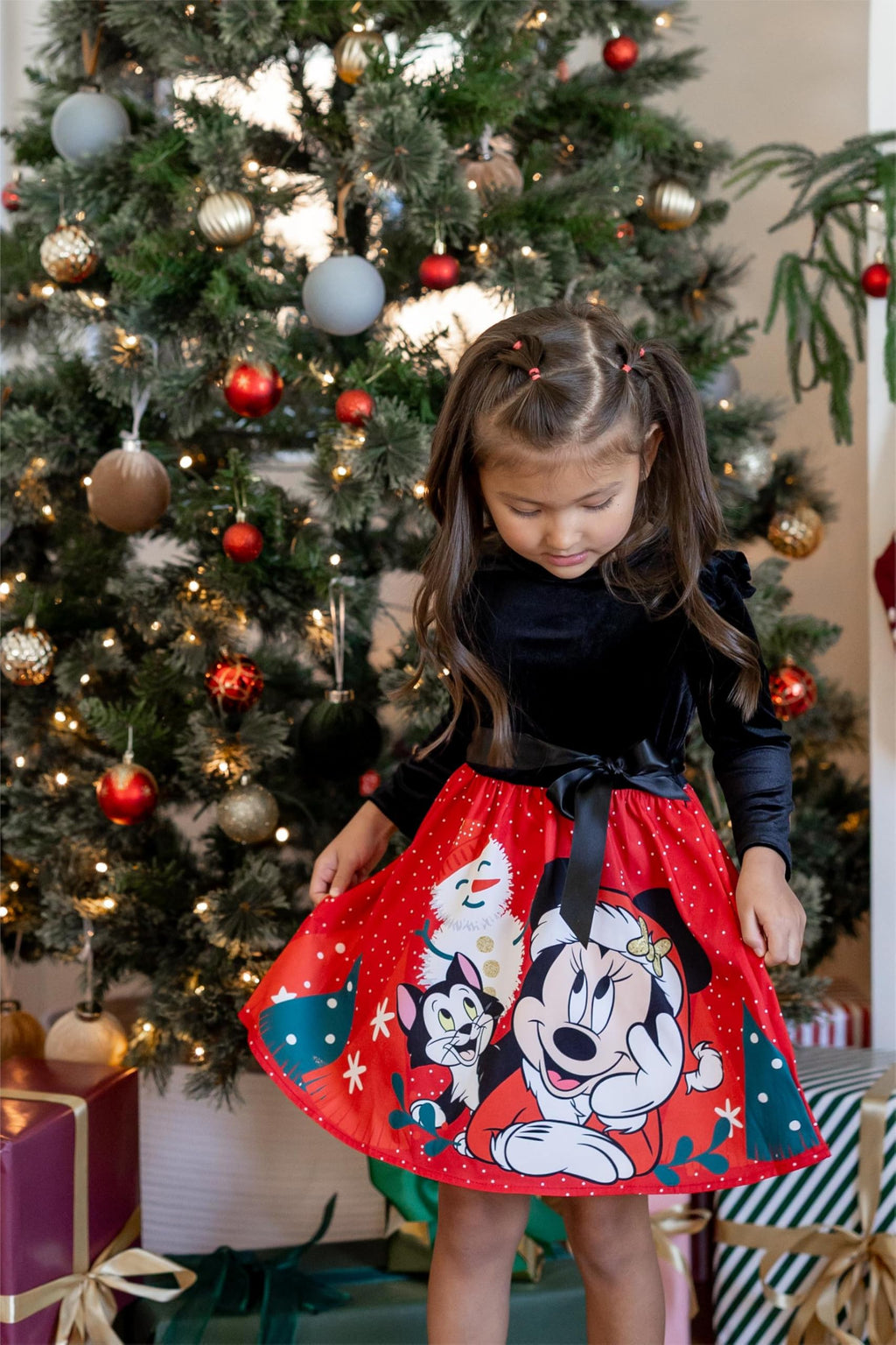Disney Princess Frozen Elsa Minnie Mickey Stitch Ruffle Sleeve Dress A Line Long Sleeve Kids Clothes Baby to Toddler