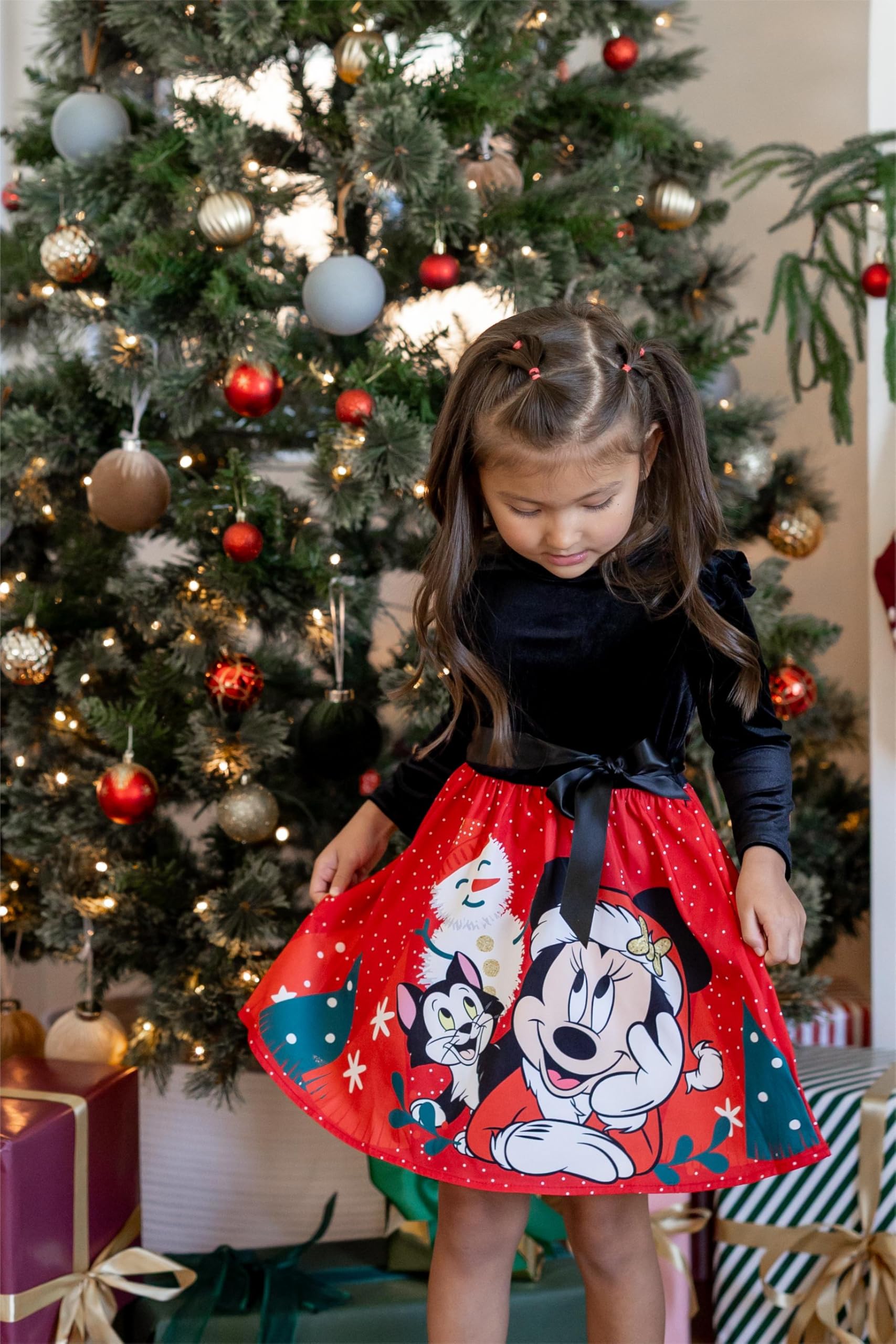 Disney Princess Frozen Elsa Minnie Mickey Stitch Ruffle Sleeve Dress A Line Long Sleeve Kids Clothes Baby to Toddler