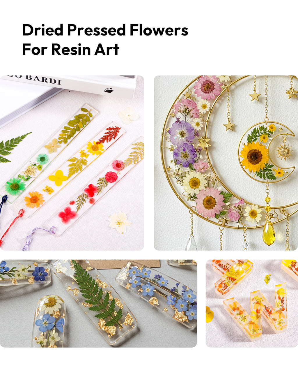 Dried Flowers, Resiners 58Pcs Pressed Flowers for Craft Pink Real Natural Dried Flowers Dry Leaves Kit for DIY Making Crafts Resin Soap Candle Scrapbook Supplies Card Making Jewelry
