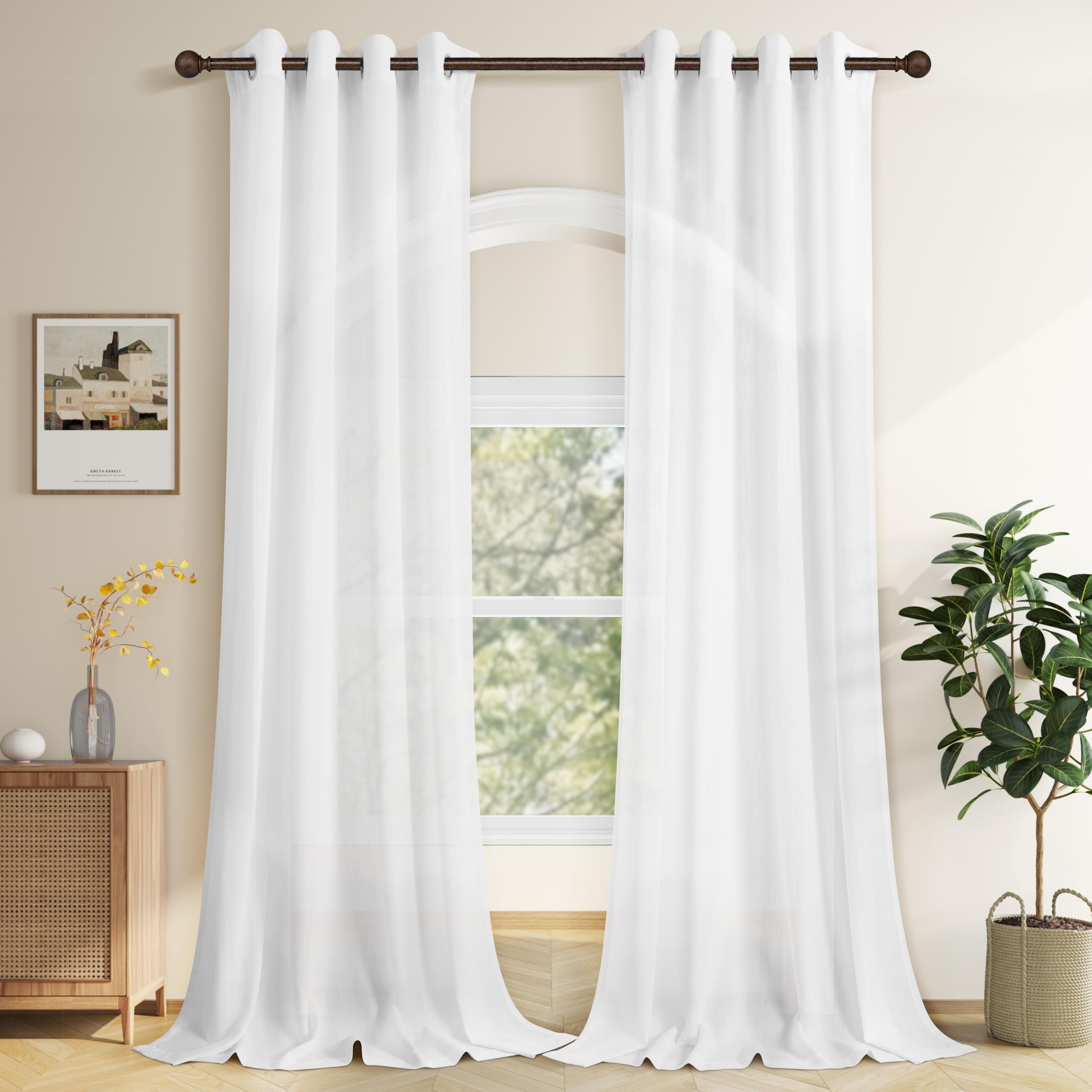 Aersas Black Bedroom Linen Curtains 63 Inch Length 2 Panel Privacy Energy Efficient Semi Sheer Black Linen Drapes for Living Room Modern Farmhouse Grommet Window Curtain for Nursery Office 52x63