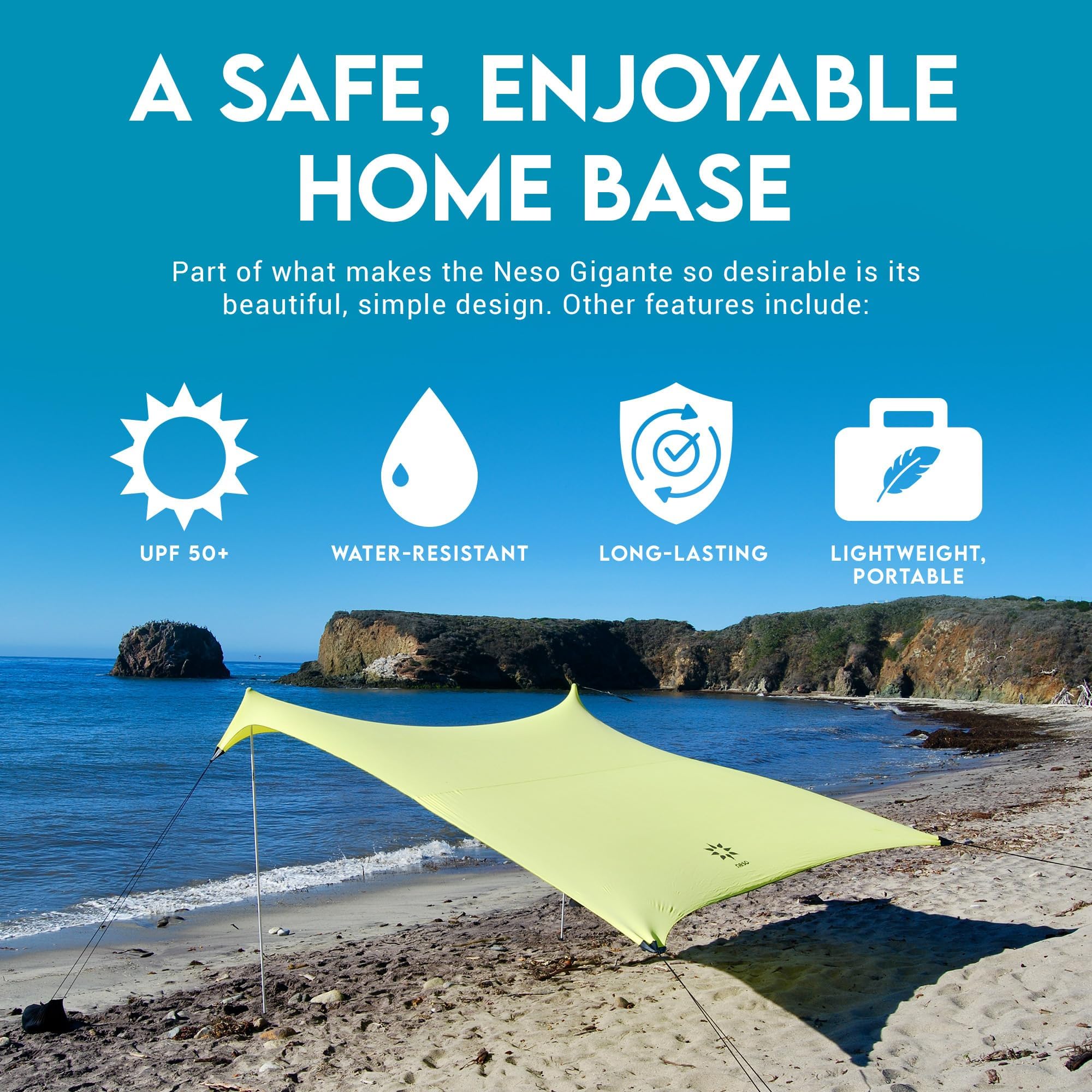 Neso Gigante Portable Beach Tent Sun Shelter - Lightweight Beach Shade Canopy - Easy Setup for Family Outings - Patented Reinforced Corners - UPF 50+ - 8ft Tall, 11 x 11ft - Save The Whales