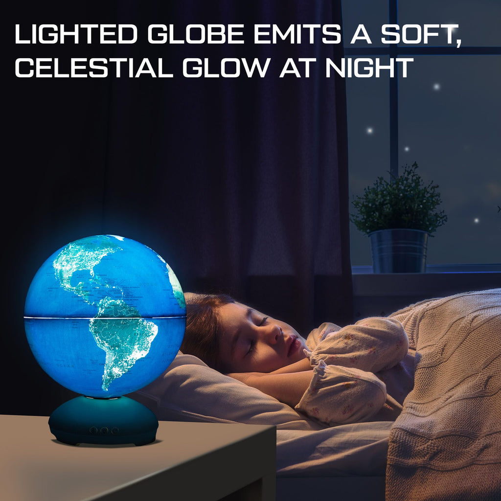USA Toyz Illuminated Globe for Kids Learning- 3-in-1 STEM Globes of the World with Stand, Constellation Map, Built-in LED Night Light Desk Globe Lamp, Non-Tip Metal Base, 9.75” Tall, 7 Inch Diameter