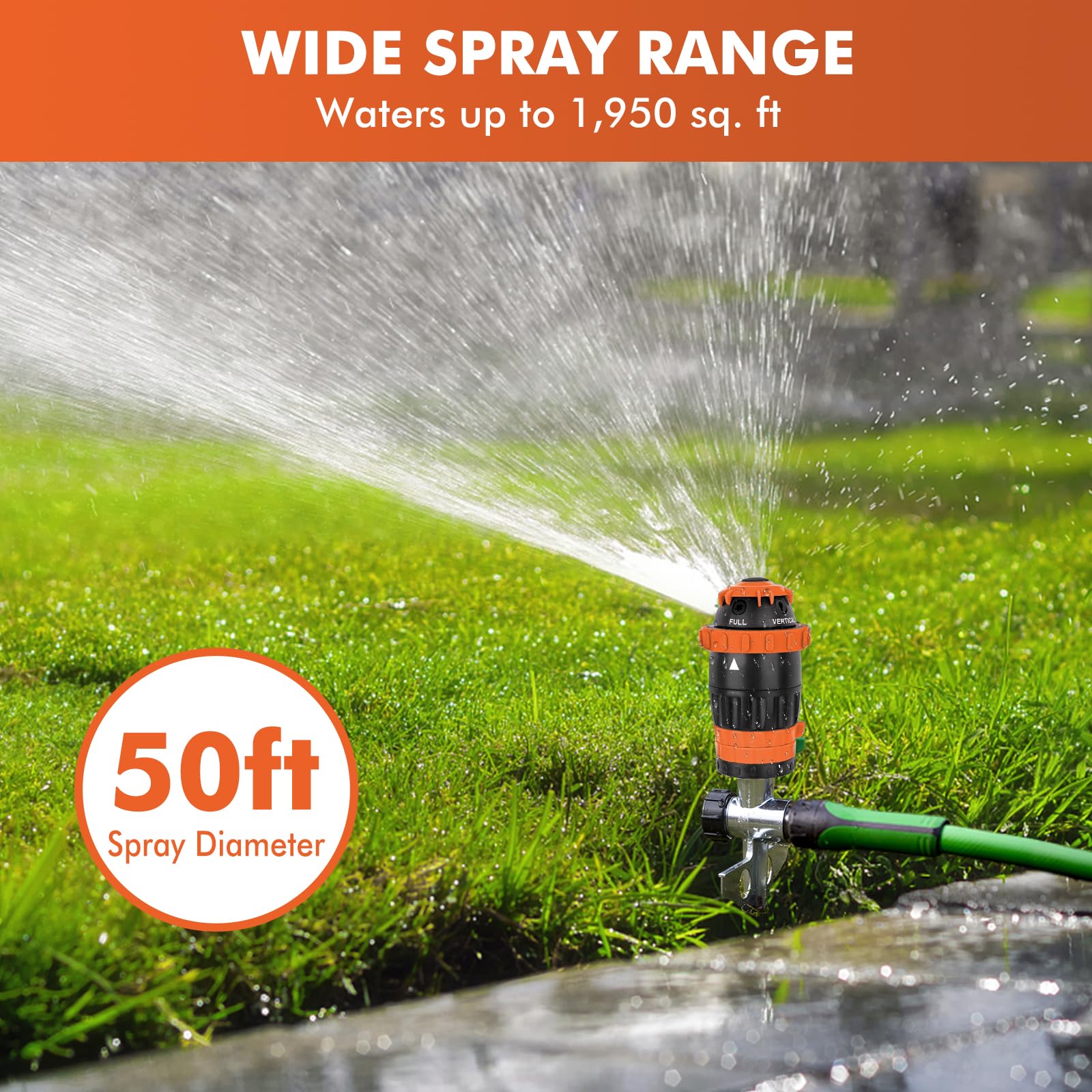 RESTMO Gear Drive Sprinkler with Metal Spike Base, 5-Pattern Heavy Duty Gardening Watering System, Multi-Adjustable Lawn Sprinkle for Garden Plant, Flower Bed and Large Yard Area Watering, Gray