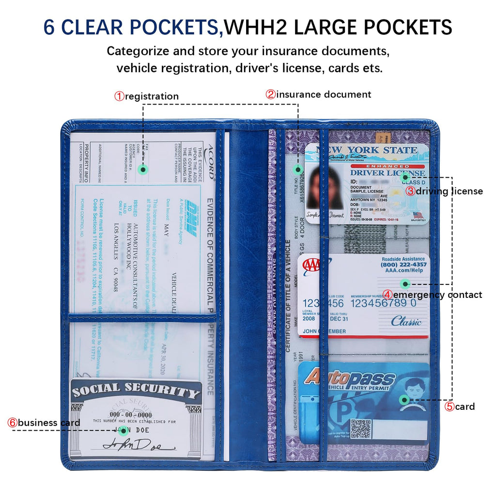 Car Registration and Insurance Card Holder for Women Men, Black Glove Box Paperwork Organizer with Magnetic Buckle for Easy Access and Protect Documents and Various Cards in Vehicle