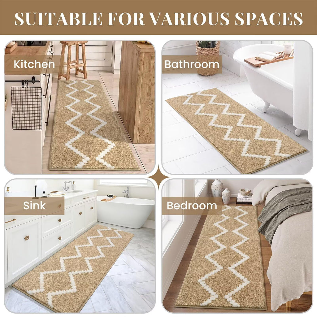 DEXDE Bathroom Rugs Runner 24x47 Long Bath Rug Non Slip Soft Washable Large Bath Mats for Bathroom Bedroom Hallway Kitchen Floor Carpet Modern Boho Decor, Beige