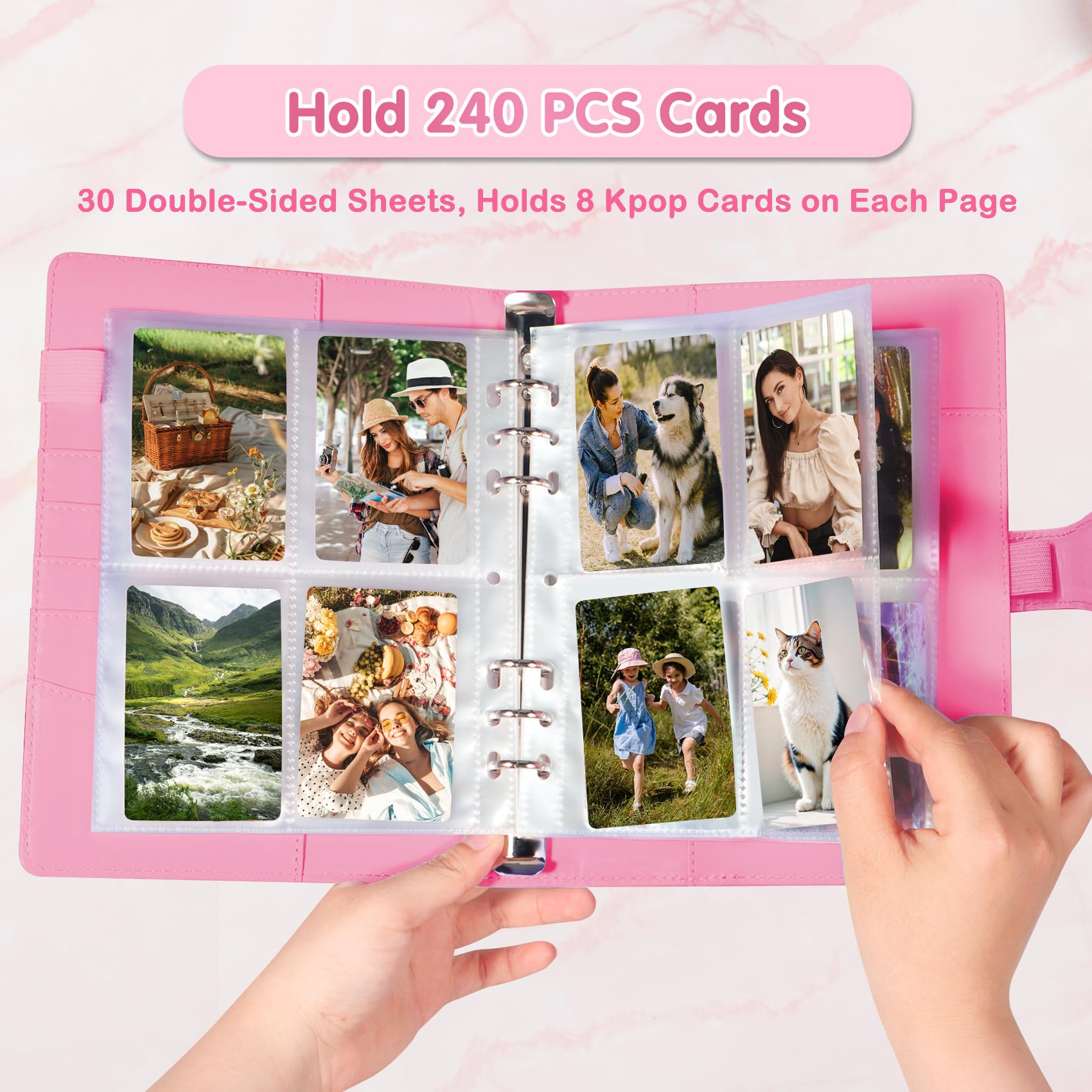 A5 Kpop Photocard Binder with 30 Pack 4-Pocket Card Pages, 6 Ring A5 Binder Card Collector Album with 240 Card Slots,PU Leather Binder Cover with Magnetic Buckle Closure for Organizing Trading Card