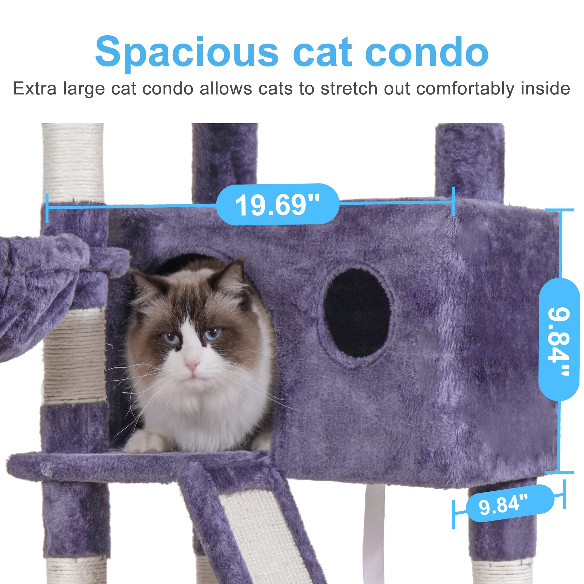 Hey-brother Cat Tree, 53 inch Cat Tower for Indoor Cats, Cat House with Padded Platform Bed, Toy Balls, Large Cozy Condo, Hammocks and Sisal Scratching Posts, Beige MPJ019-SM