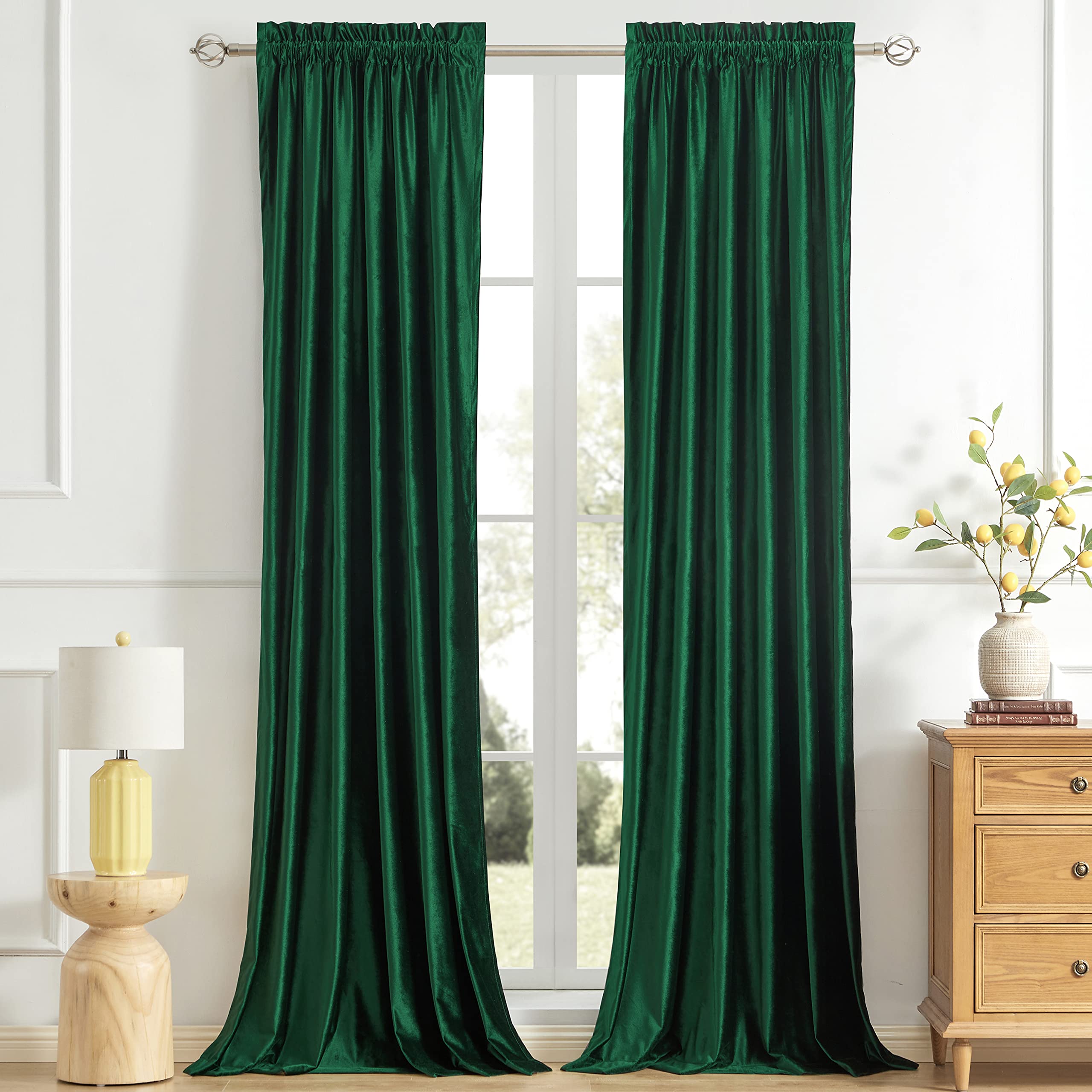 Champagne Beige Velvet Curtains 63 inches for Living Room Luxury Room Darkening Curtain Elegant Bedroom Thermal Insulated Modern Heavy Thick Soft Soundproof Rod Pocket Window Drapes Set of 2 Panels