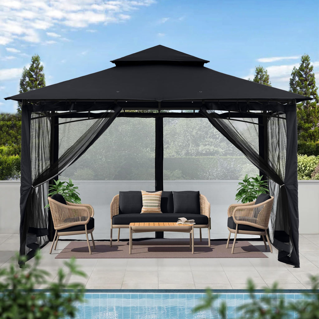 MASTERCANOPY Outdoor Garden Gazebo for Patios with Stable Steel Frame and Netting Walls (9x9,Beige)