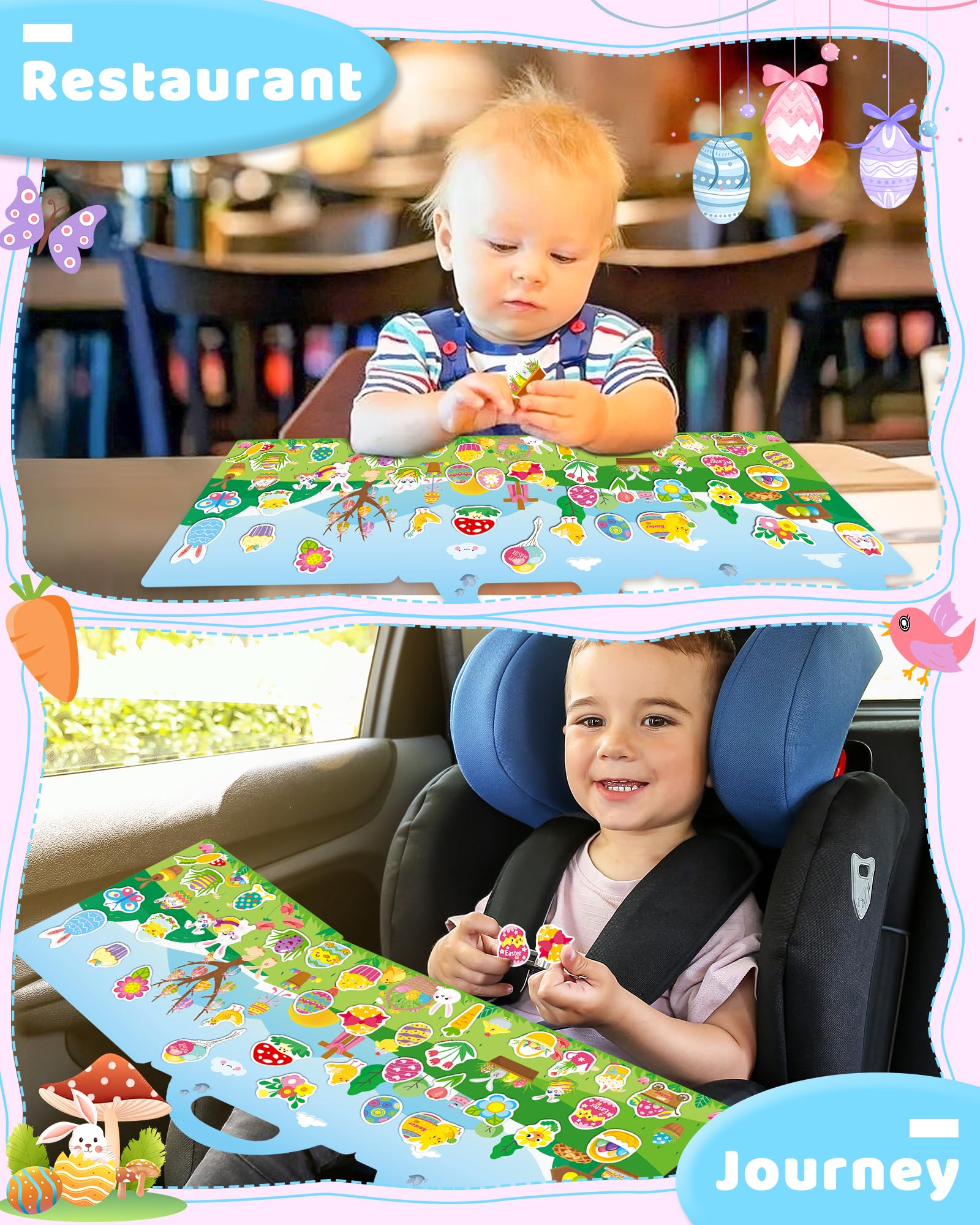 Benresive Reusable Sticker Book for Toddlers, Stickers for Kids, Travel Toys for Arts & Crafts Activities, Birthday Gift for Boys & Girls, Animals Dinosaurs Insects Themes