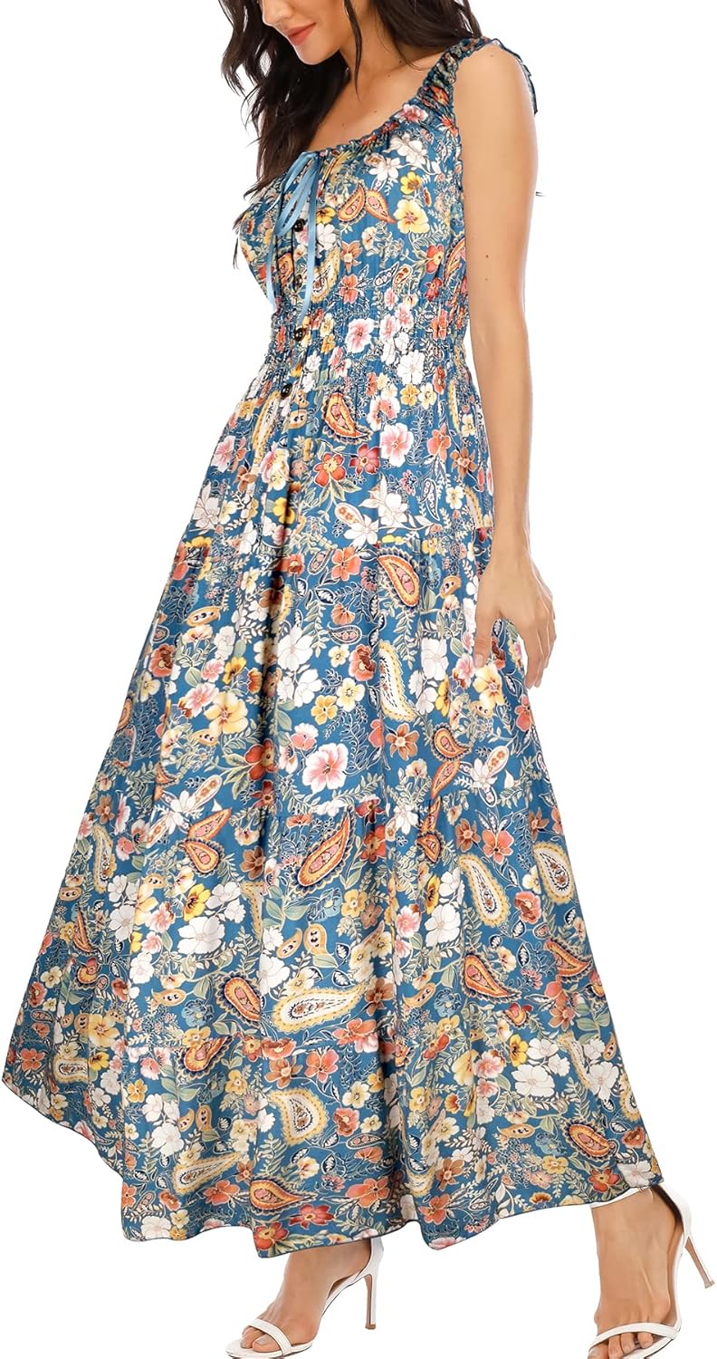 OSTOO Women's 2026 Summer Boho Floral Print Tiered Casual Flowy Long Maxi Dress