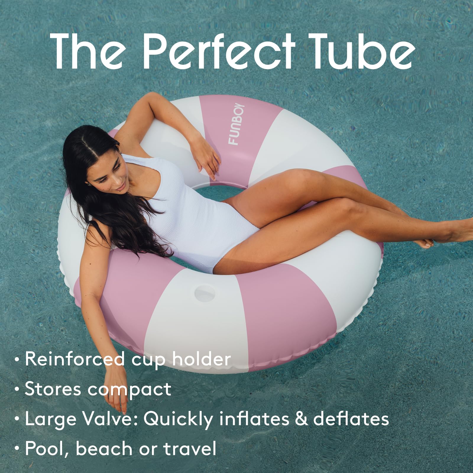 FUNBOY Giant Vintage Stripe Inflatable Tube Pool Float with Cup Holder 48" Large Pool Float for Adults Inner Tube Swimming Pool Toys Swim Rings Pool Lounger Float for Pool Party & Summer