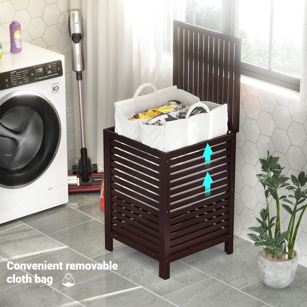 Homykic Bamboo Laundry Hamper with Lid, 120L Large Clothes Laundry Sorter with Removable 2-Section Liner Bag, Raised Laundry Basket Organizer for Clothing, Bathroom, Bedroom, Laundry Room, Black